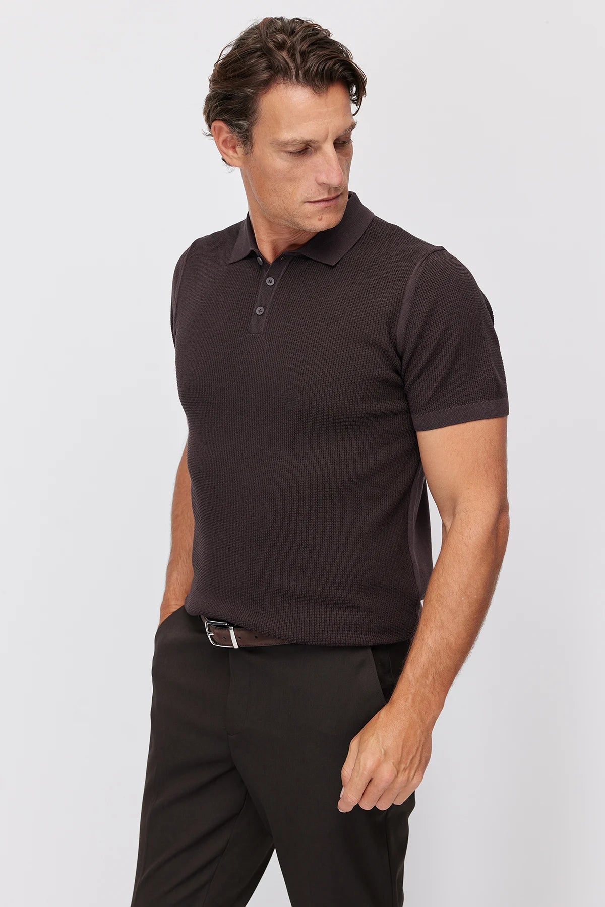 Men's Textured Knit Polo  T-Shirt