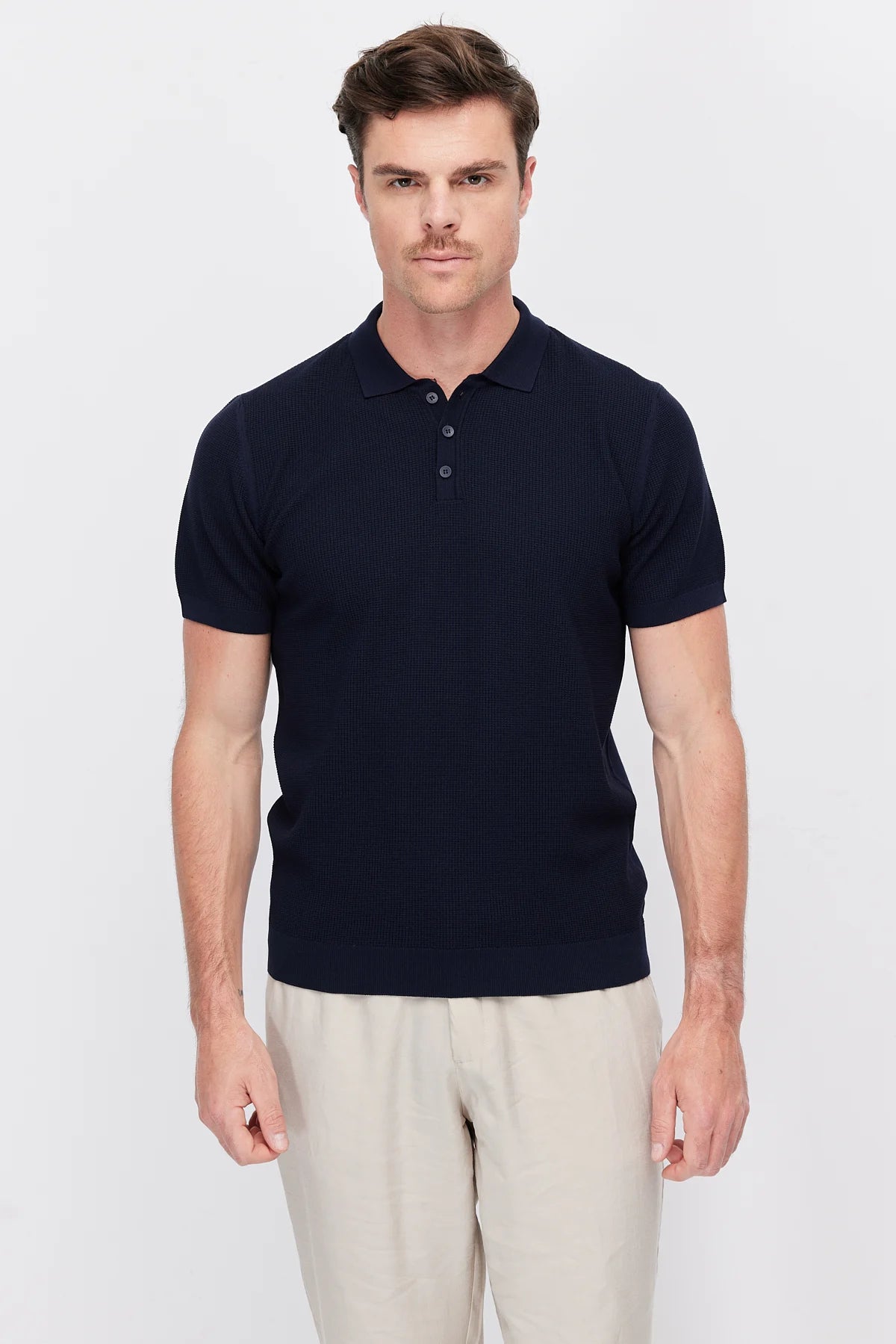 Men's Textured Knit Polo  T-Shirt