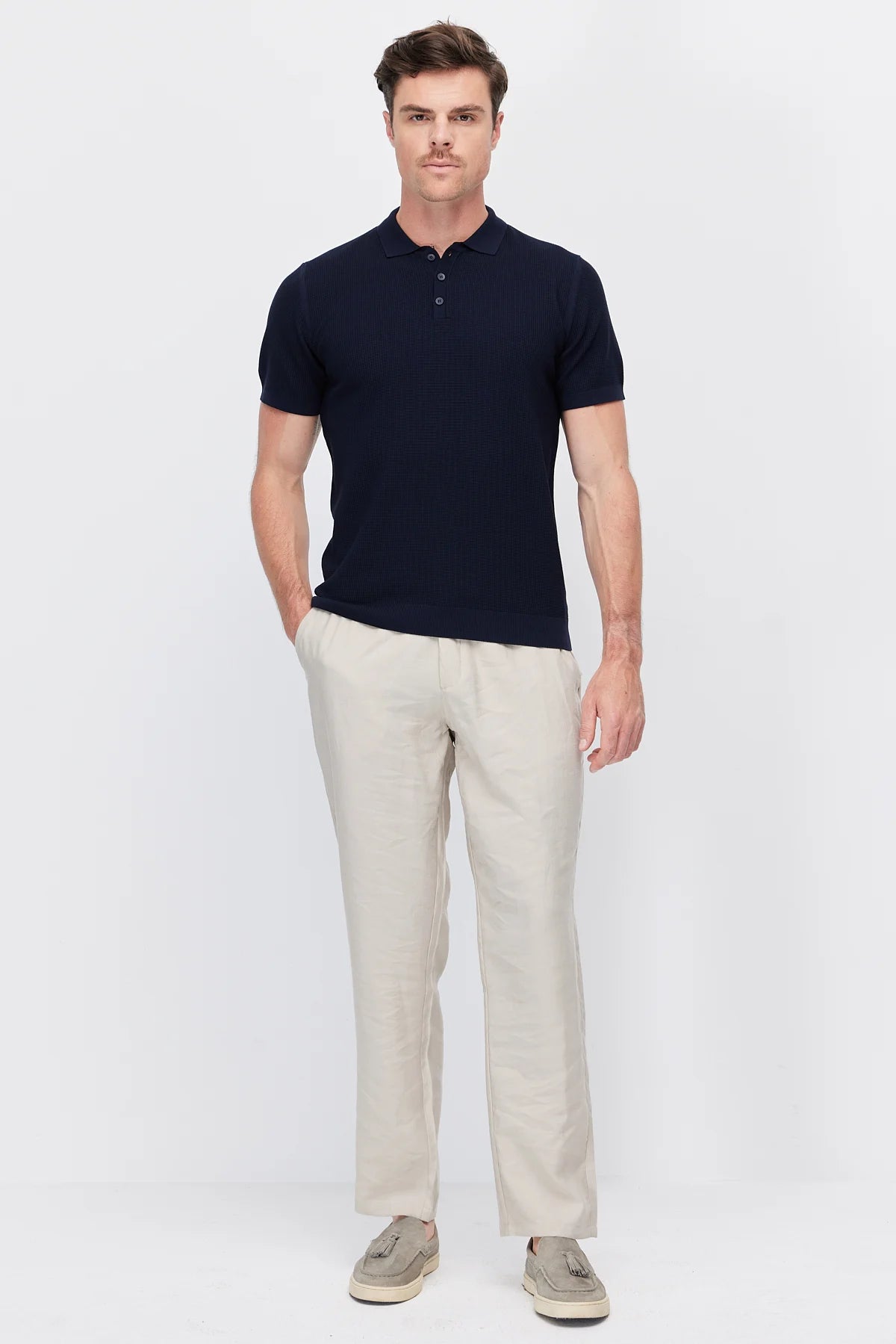 Men's Textured Knit Polo  T-Shirt