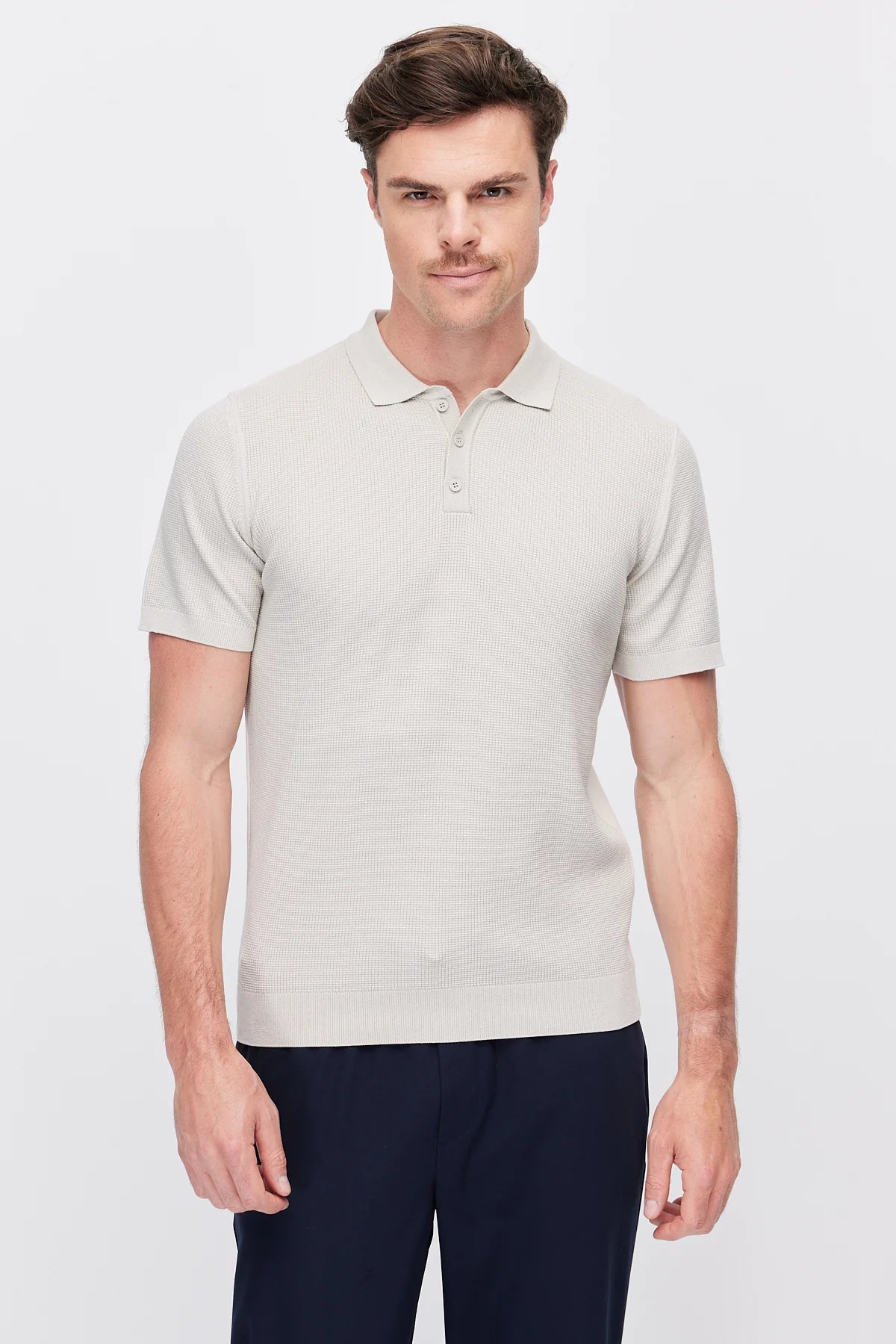 Men's Textured Knit Polo  T-Shirt