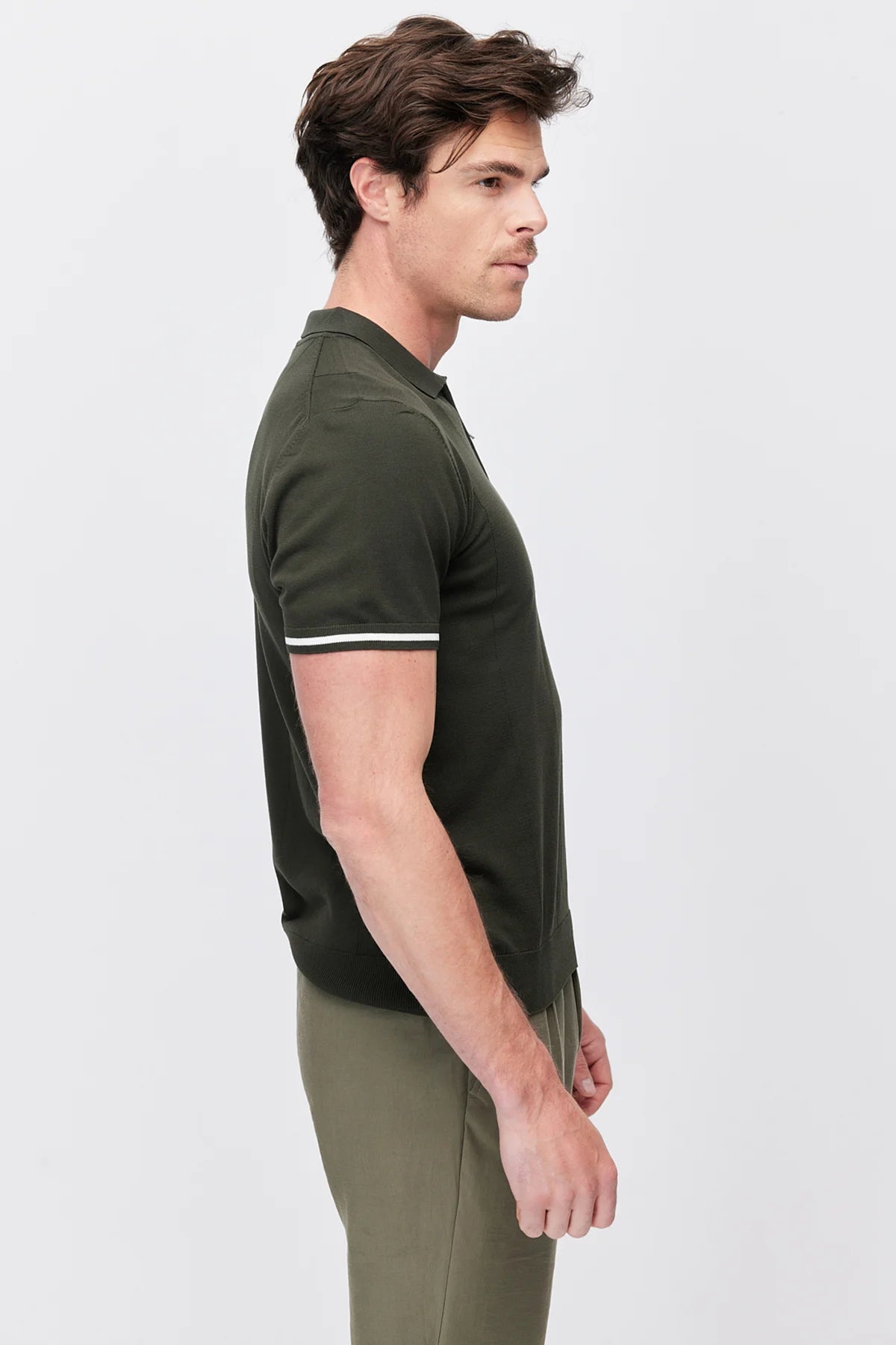 Men's Zip-Up Collar Striped Detail Knit T-Shirt