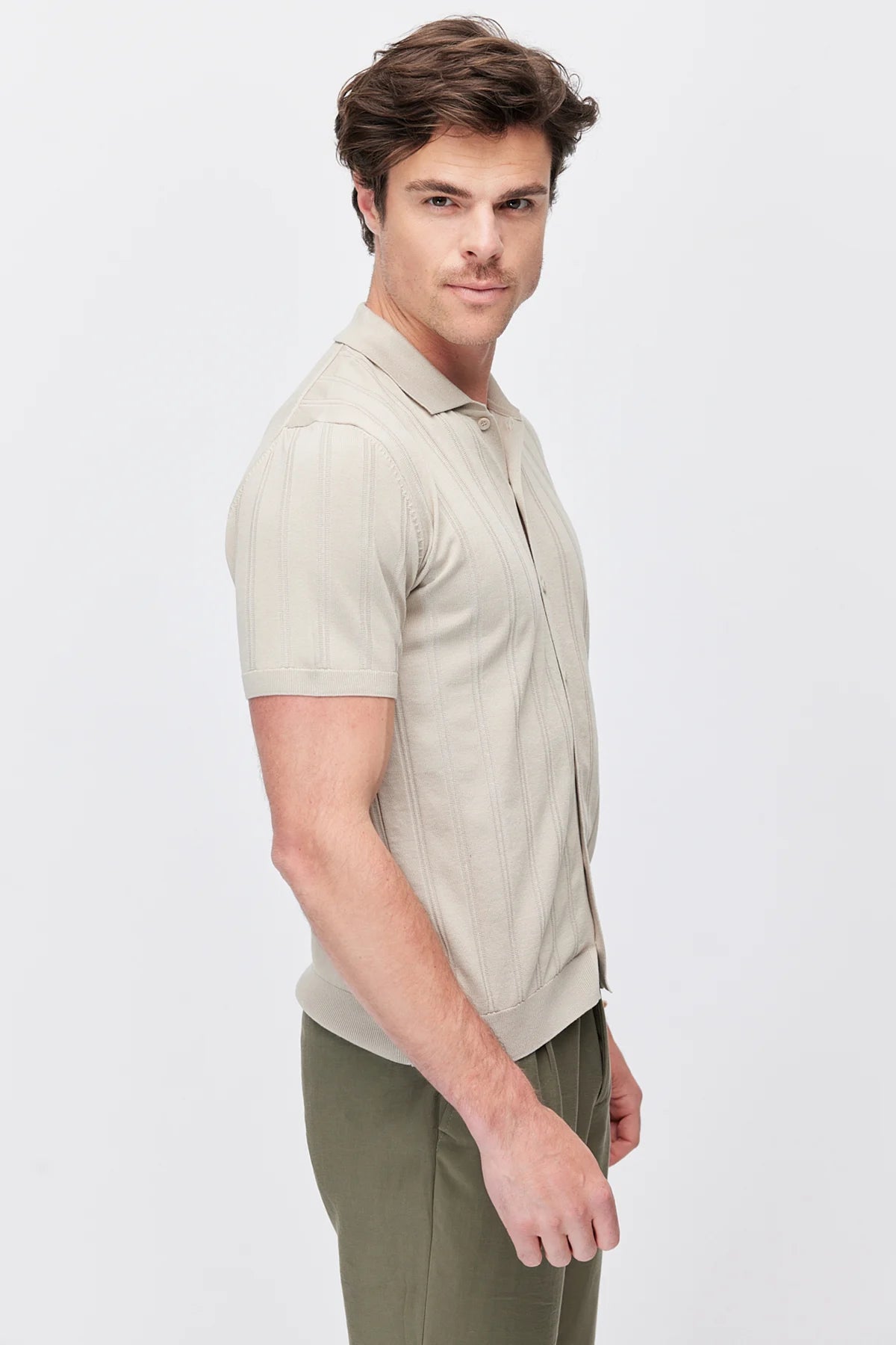Men's Detailed Buttoned Knit Polo Collar T-Shirt