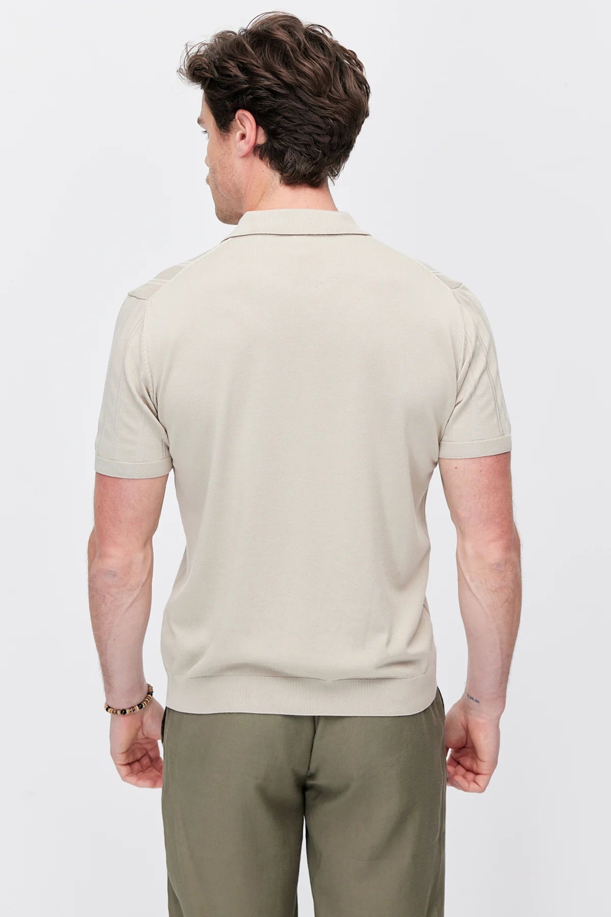 Men's Detailed Buttoned Knit Polo Collar T-Shirt