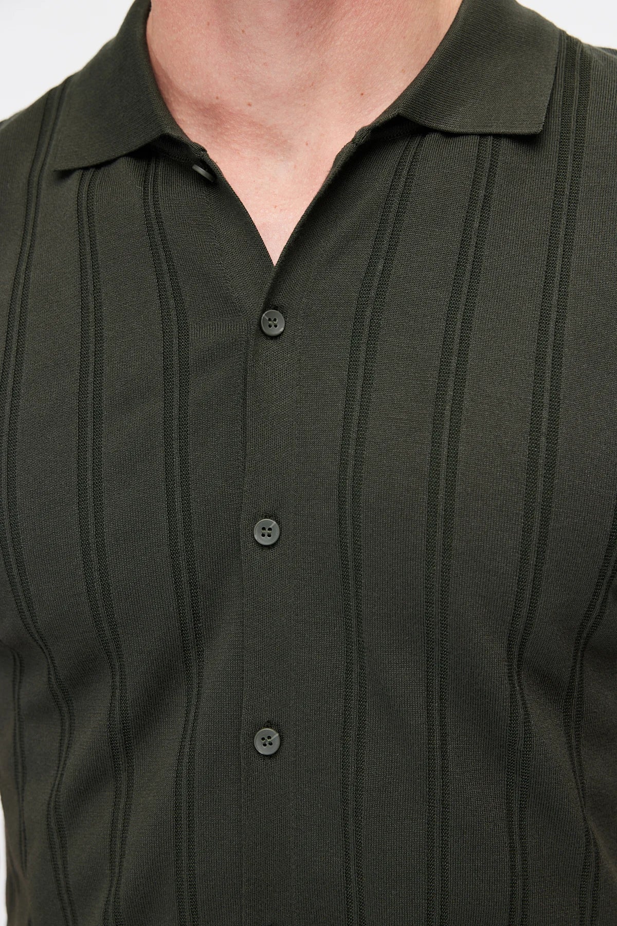 Men's Detailed Buttoned Knit Polo Collar T-Shirt