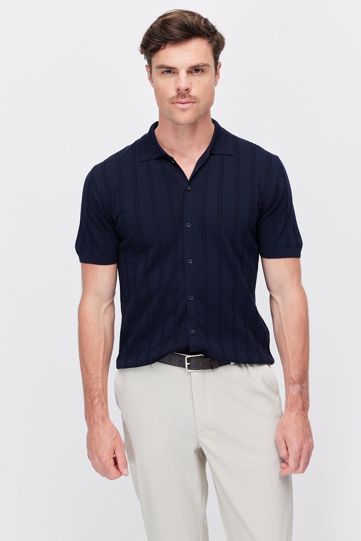 Men's Detailed Buttoned Knit Polo Collar T-Shirt