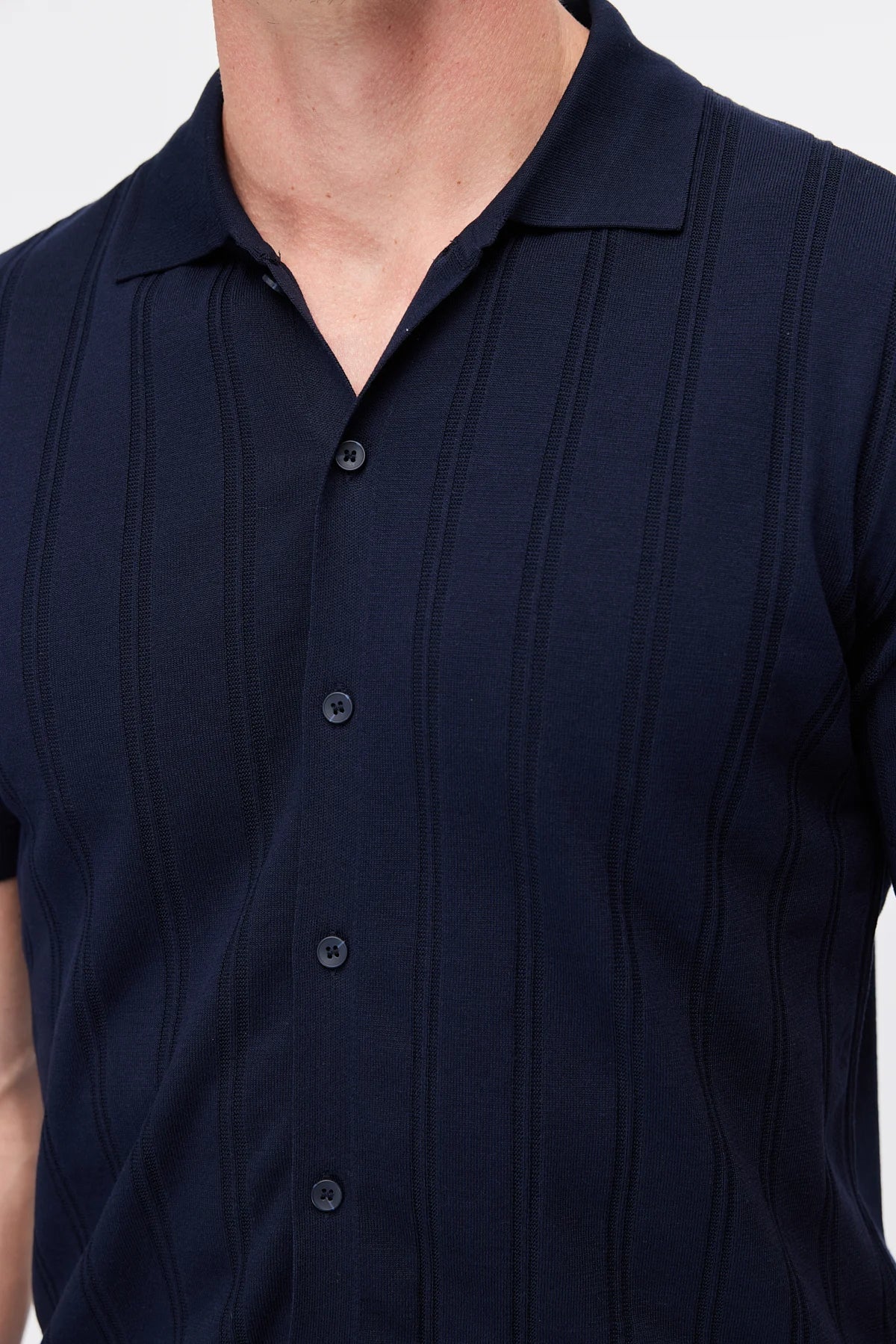 Men's Detailed Buttoned Knit Polo Collar T-Shirt