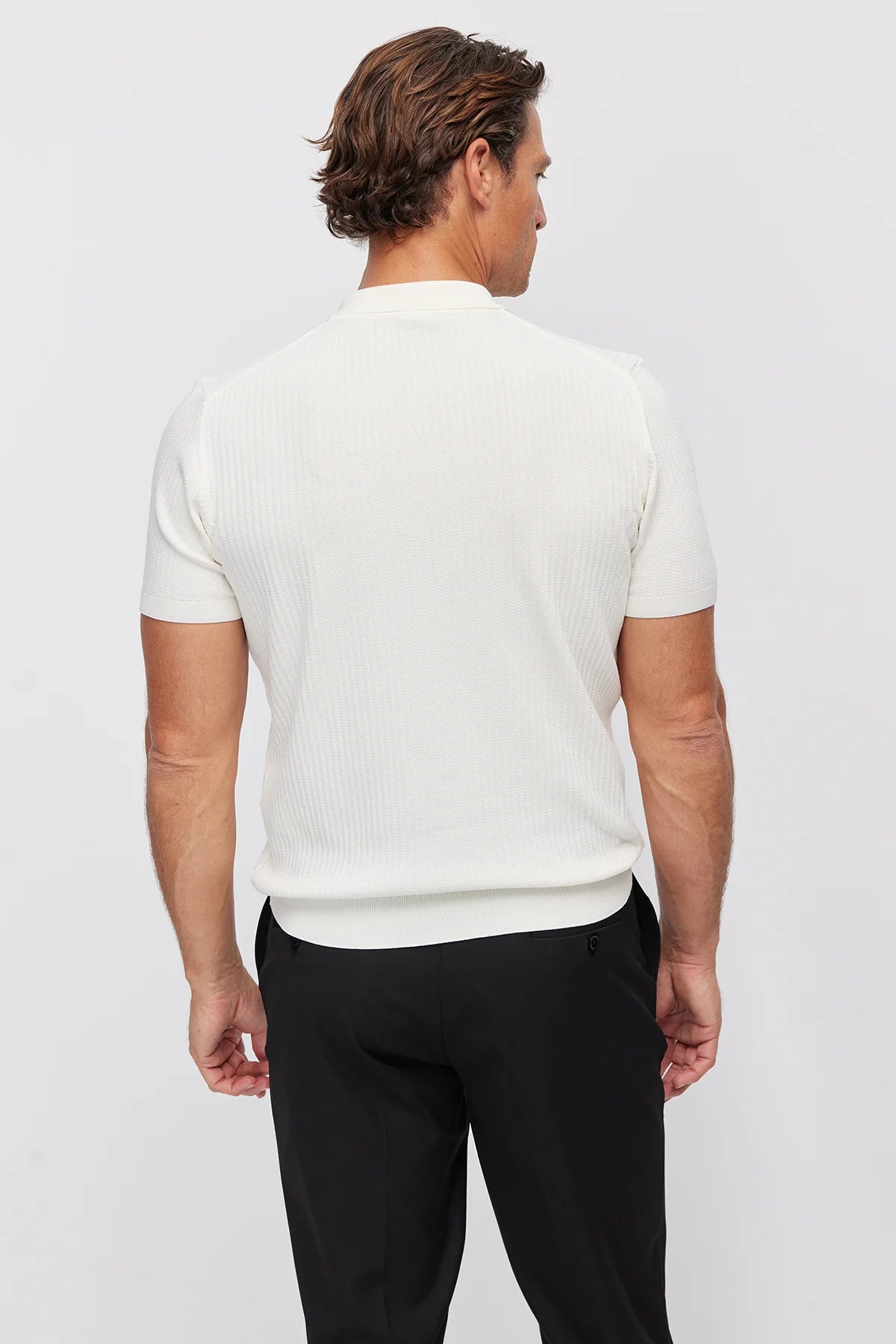 Men's Polo Neck Ribbed Knitwear T-shirt