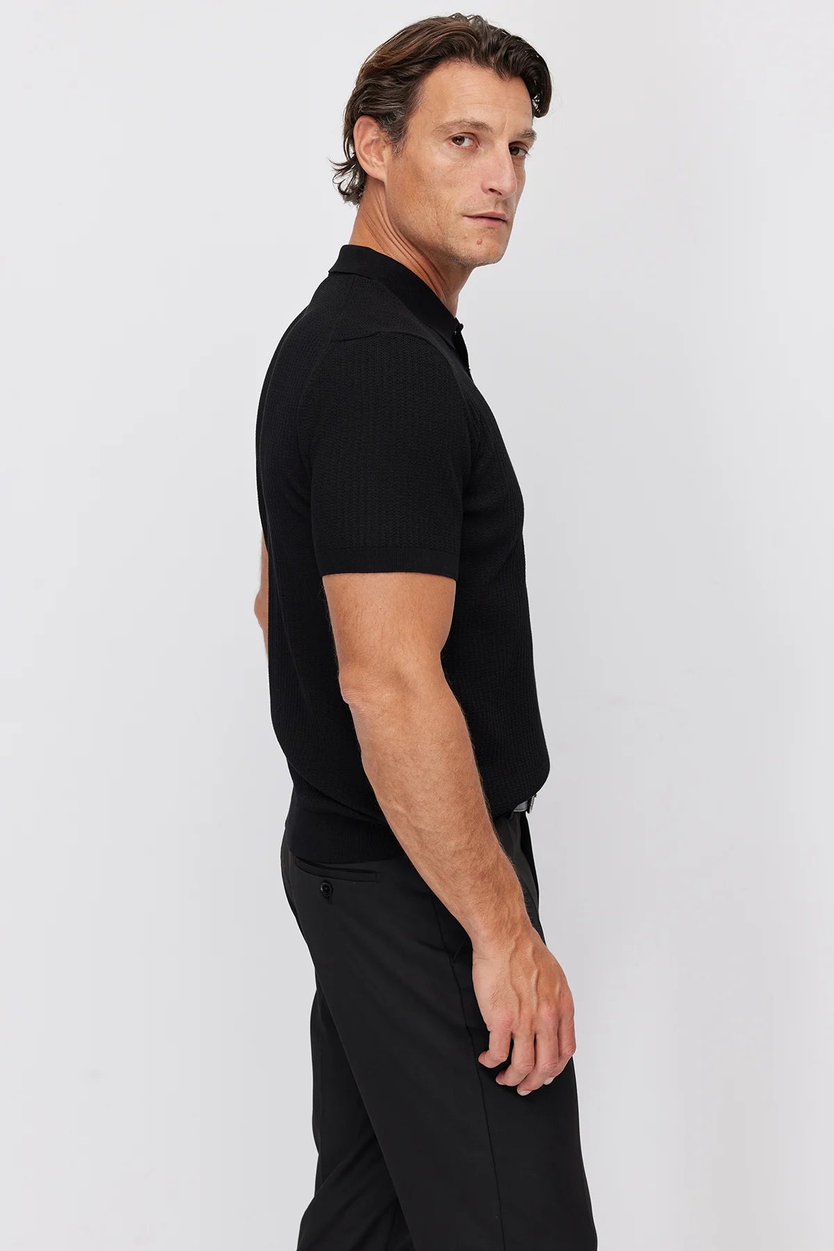 Men's Polo Neck Ribbed Knitwear T-shirt