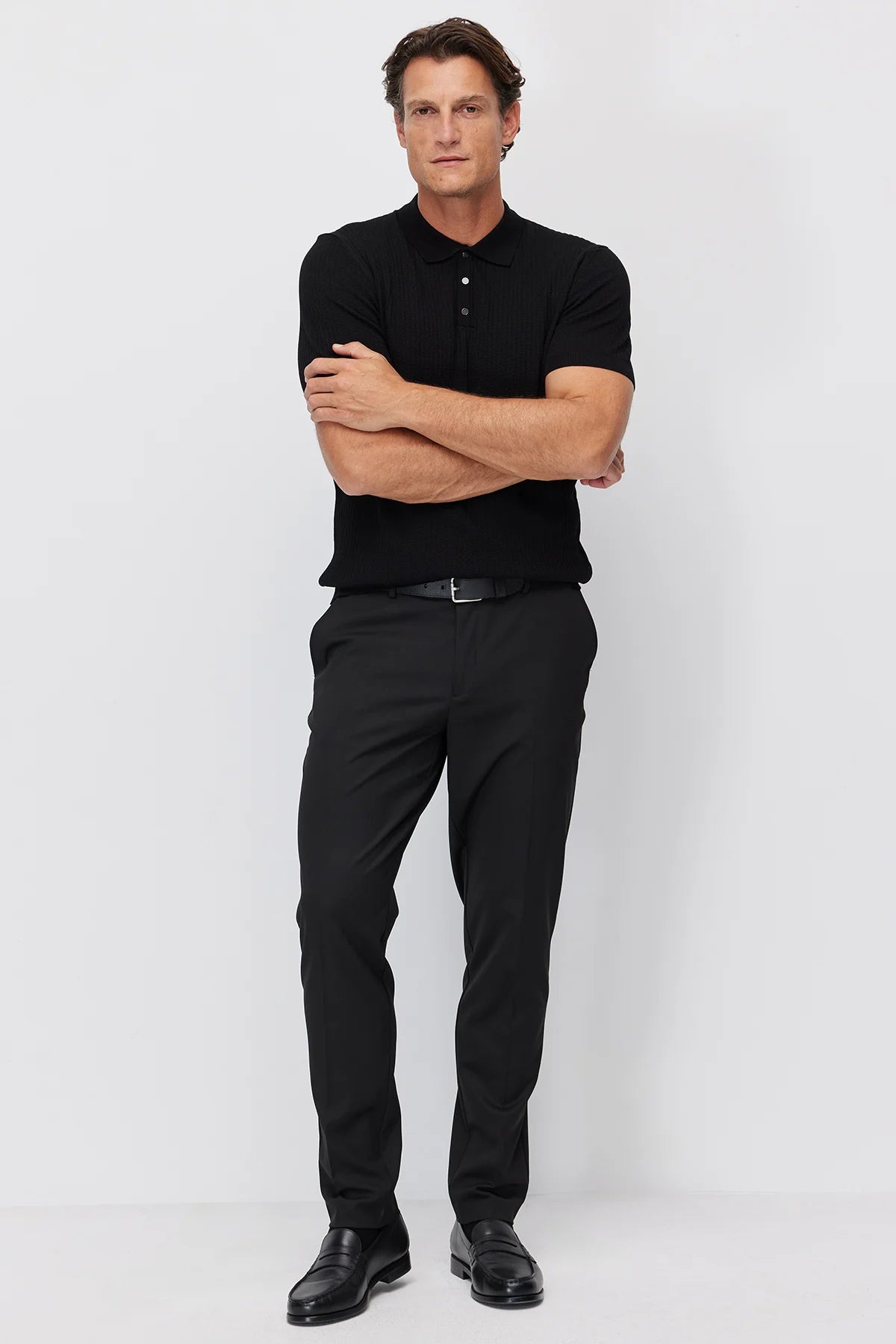 Men's Polo Neck Ribbed Knitwear T-shirt
