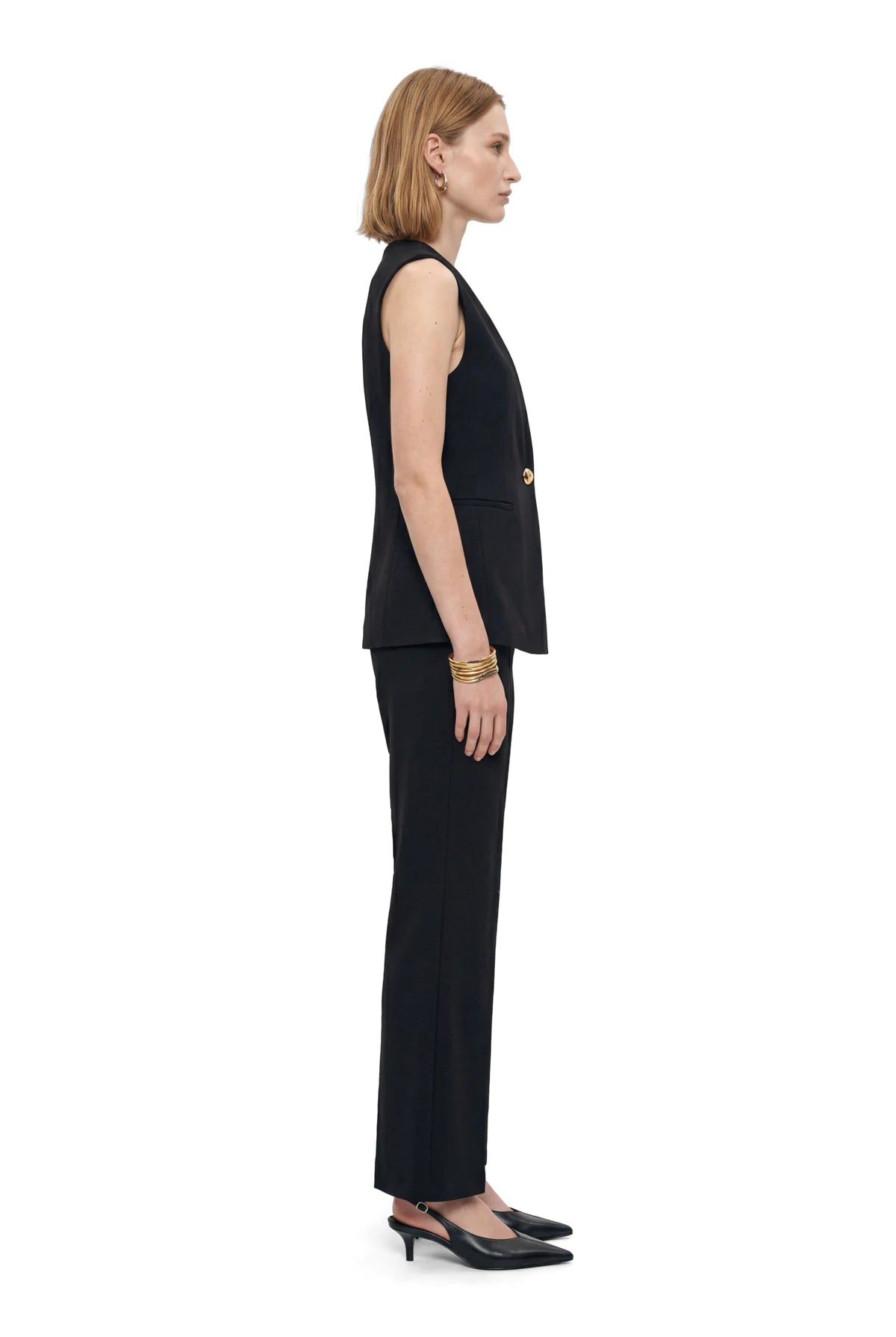 Women's Fabric Trousers with Button Detail at the Waist