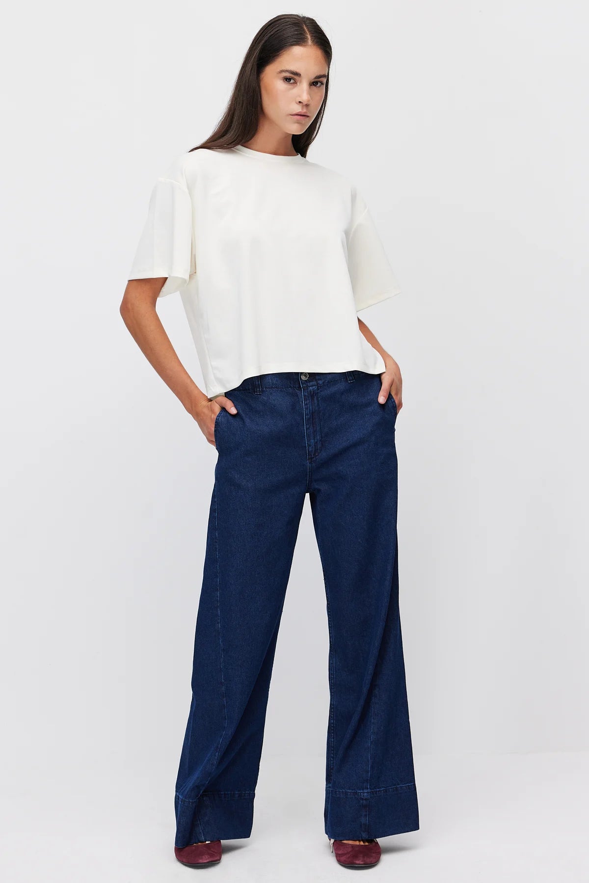 Women's Wide Double Hem Detail Jeans