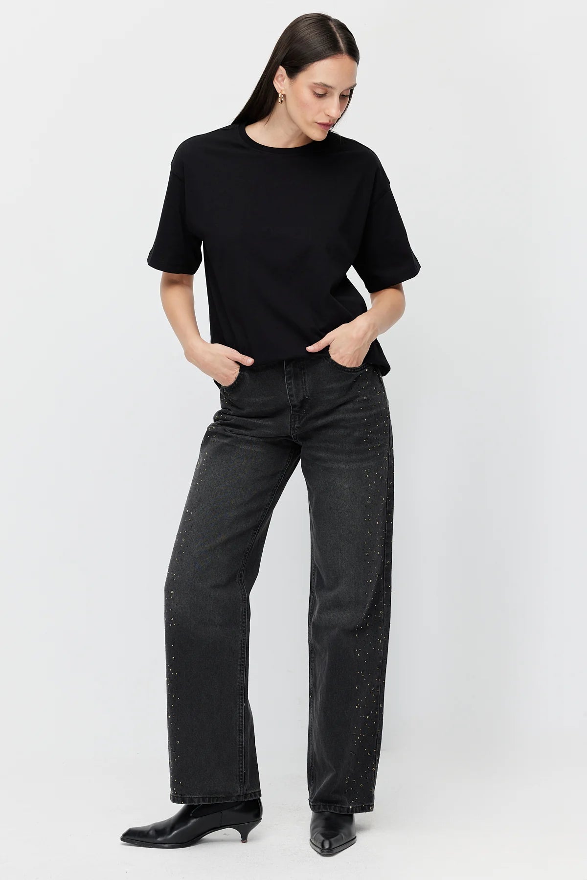 Women's Stone Embellished Wide Leg Jeans