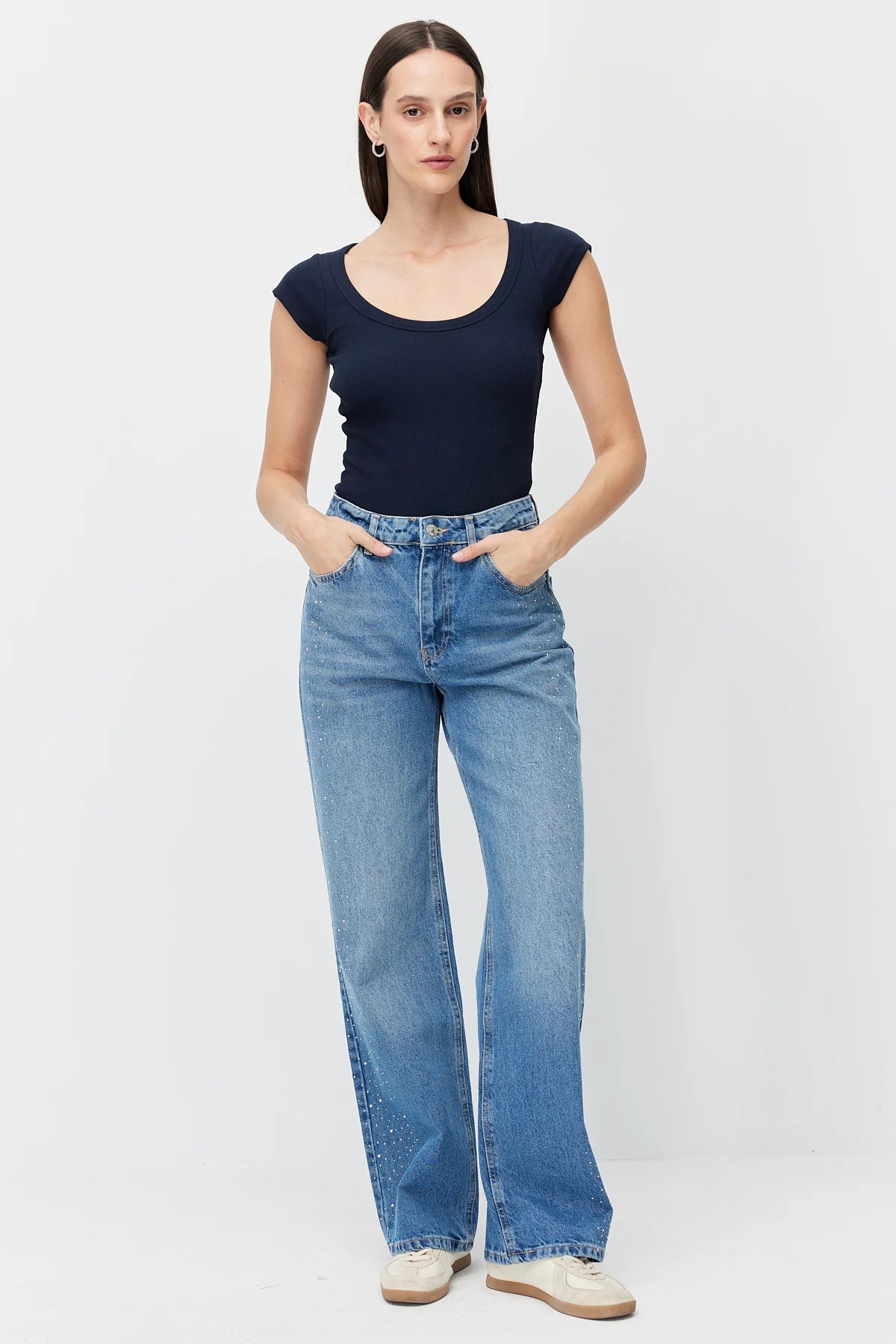Women's Stone Embellished Wide Leg Jeans