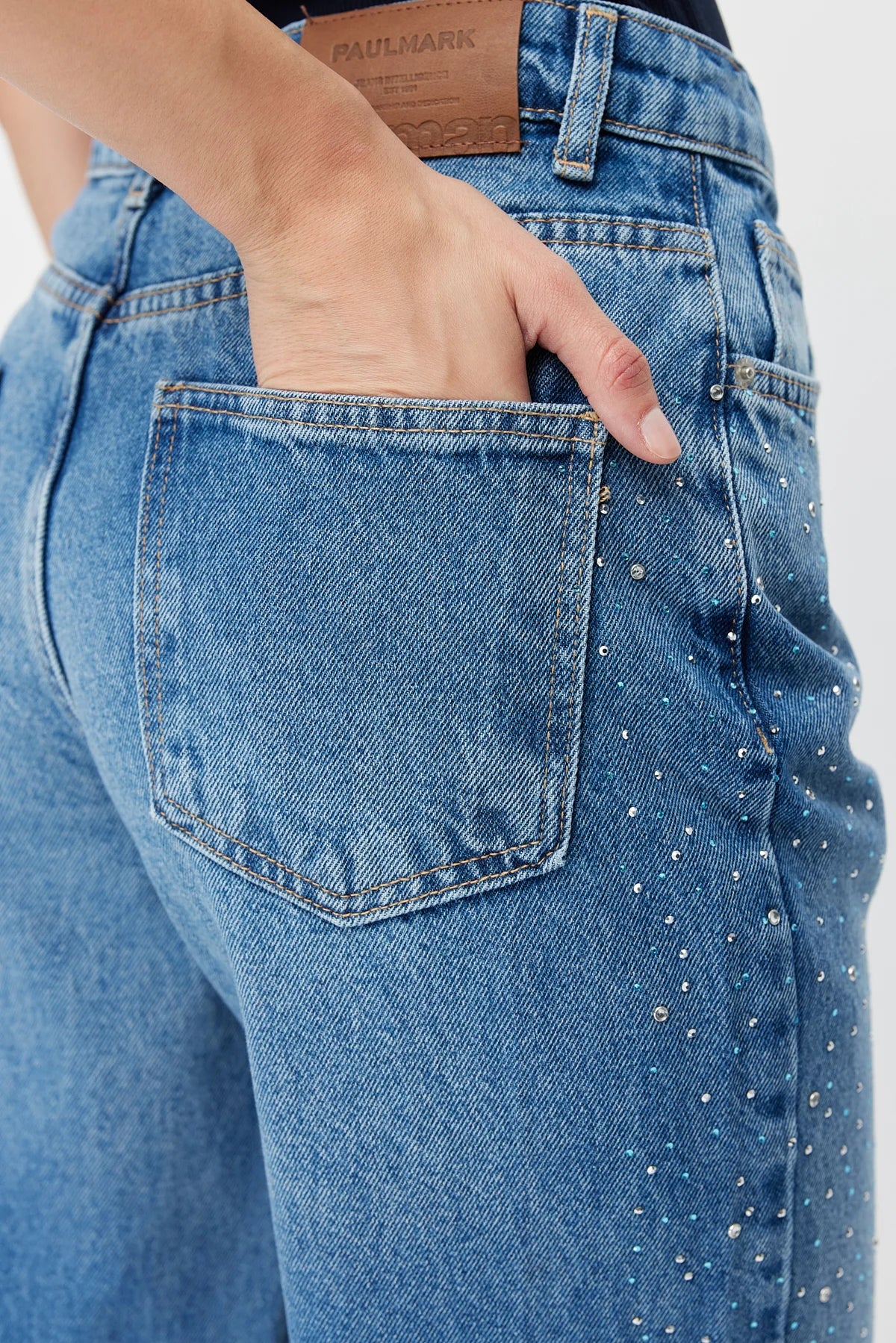 Women's Stone Embellished Wide Leg Jeans
