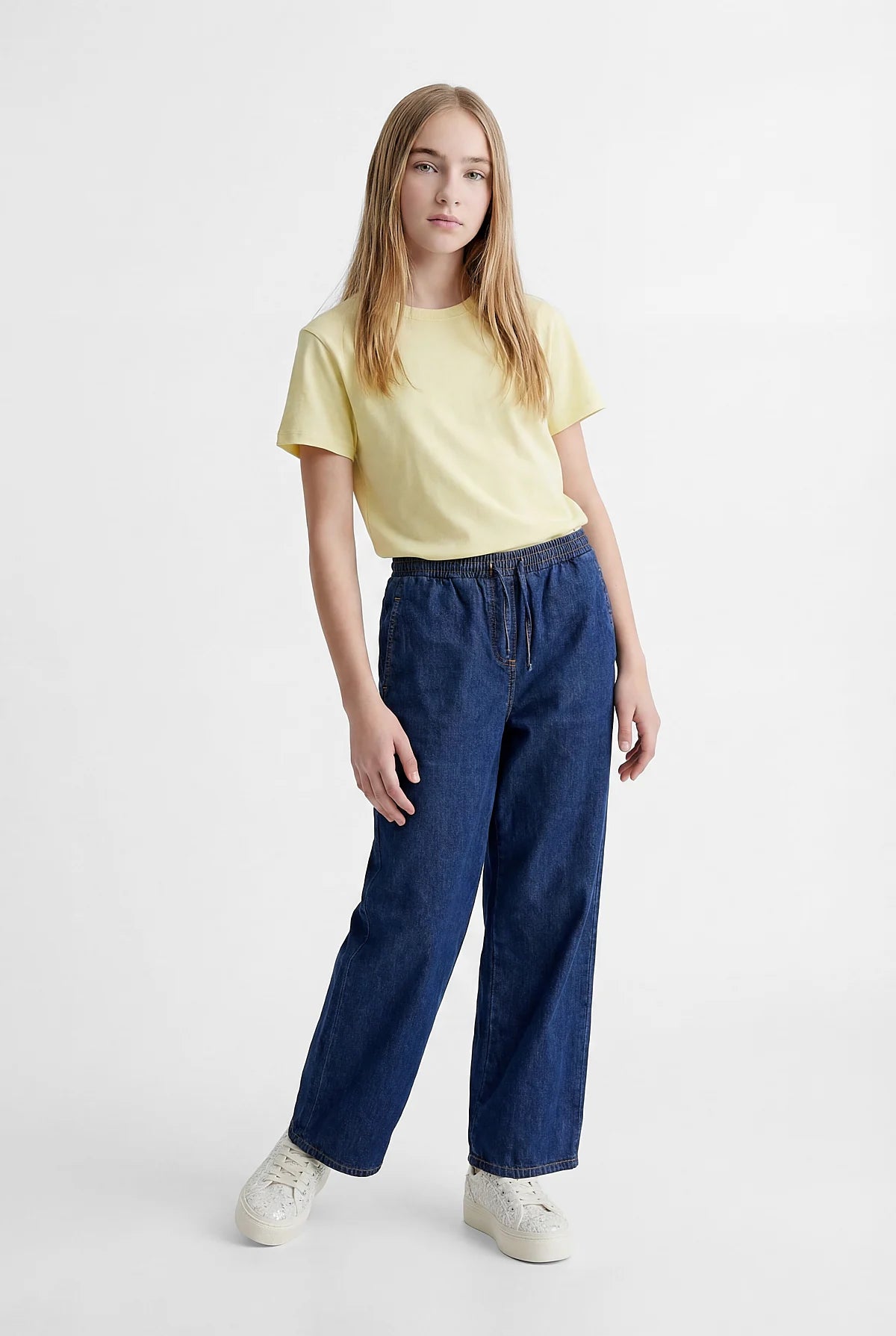 Girls' Wide Leg Elastic Waist Jeans