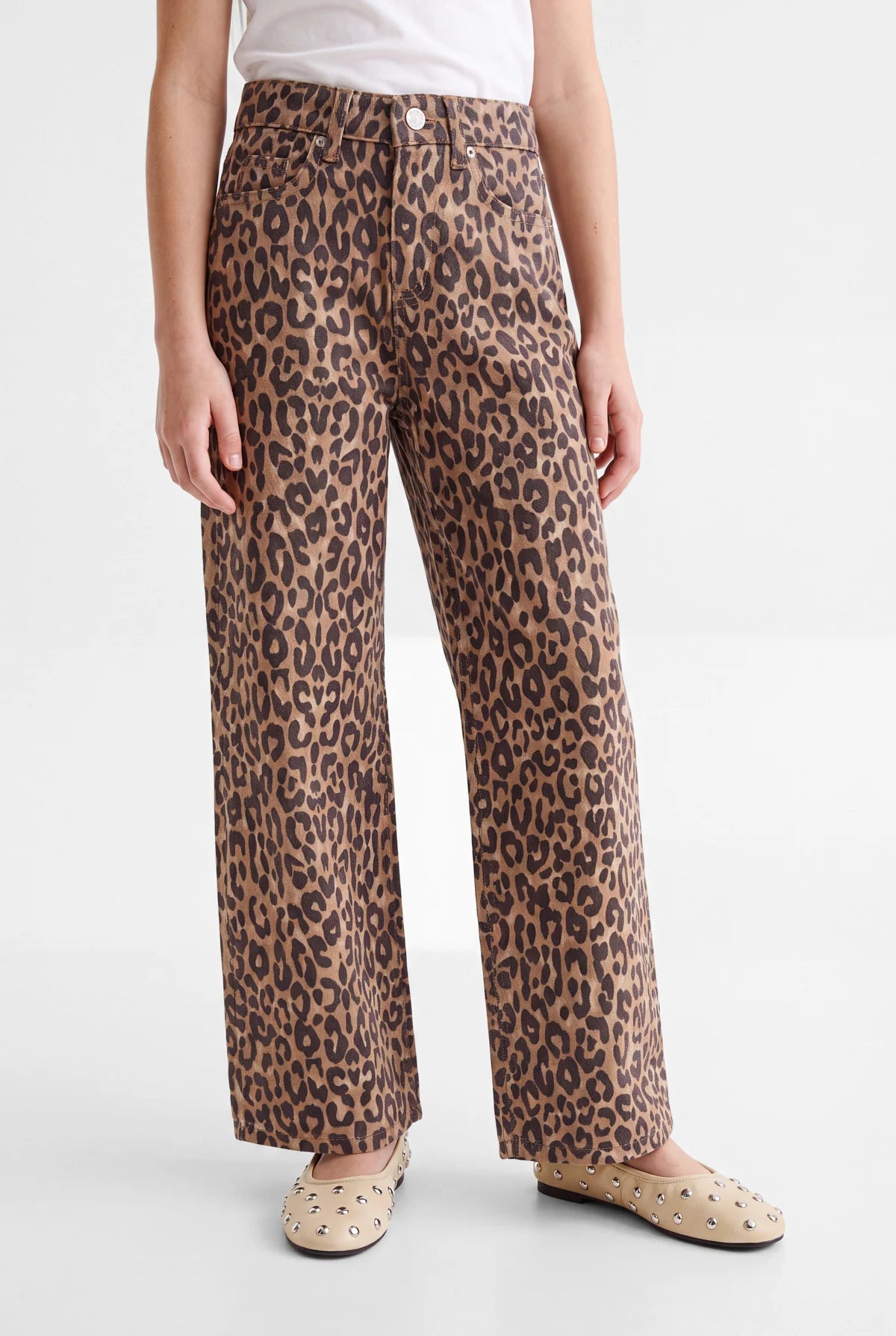 Girls' Leopard Print Wide Leg Trousers