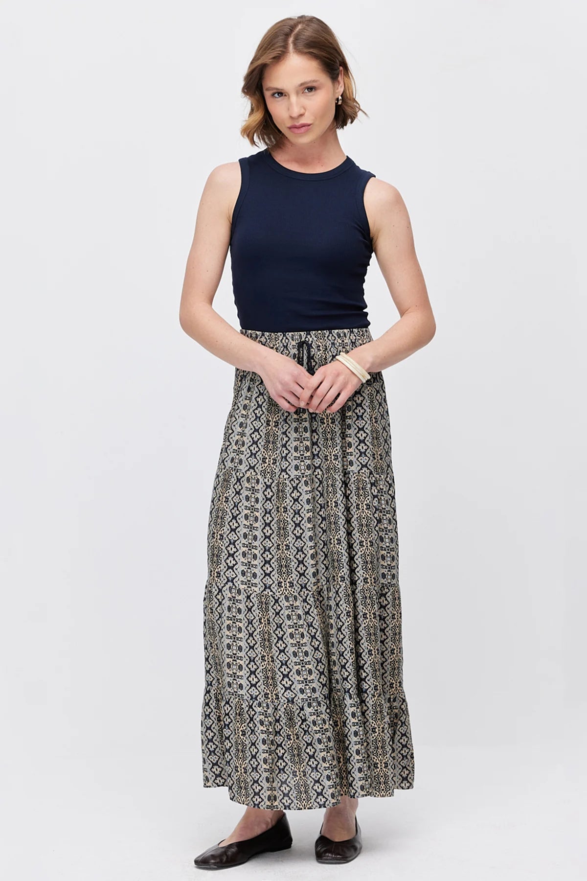 Women's Patterned Skirt with Elastic Waistband
