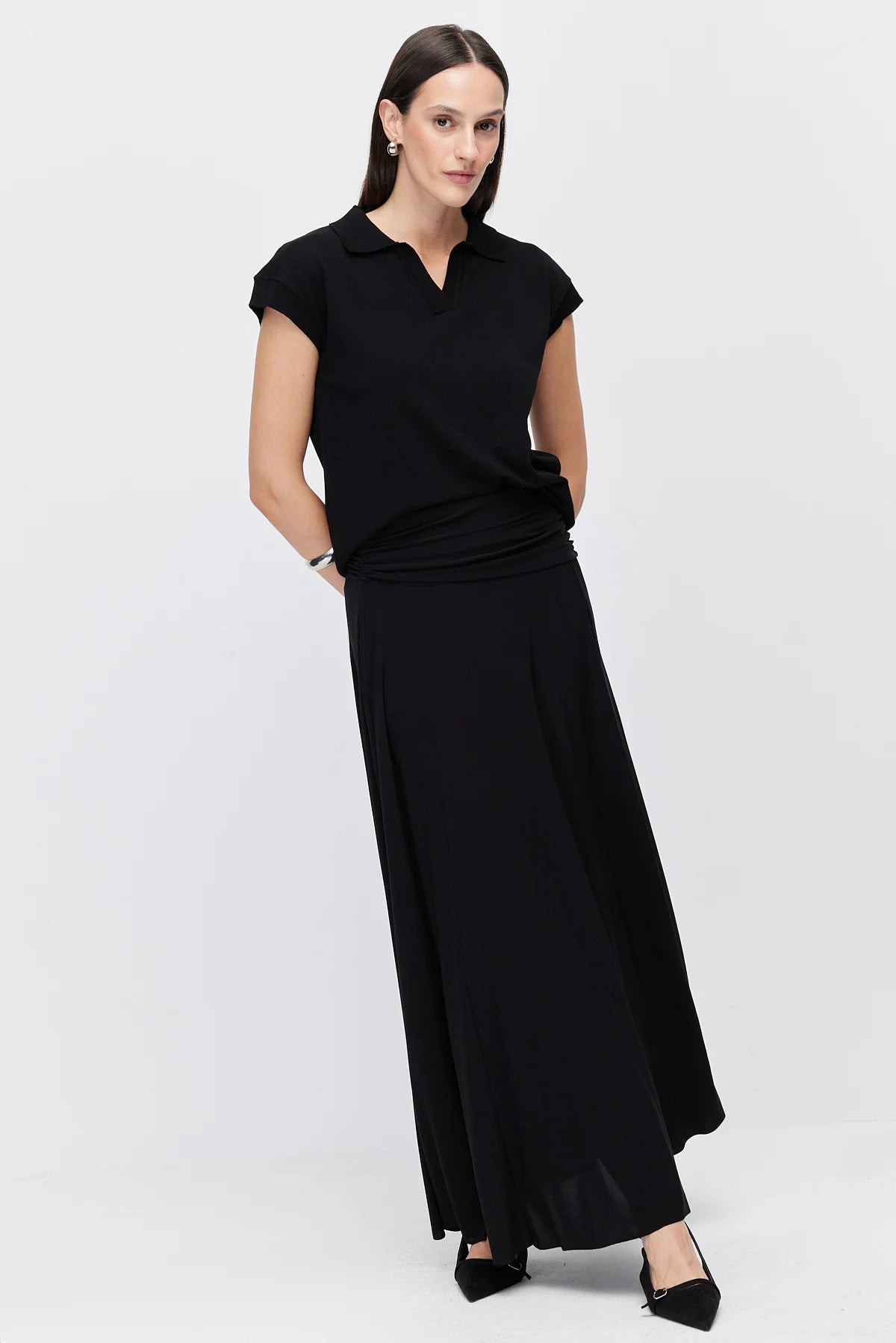 Women's Gathered Detail Flared Skirt