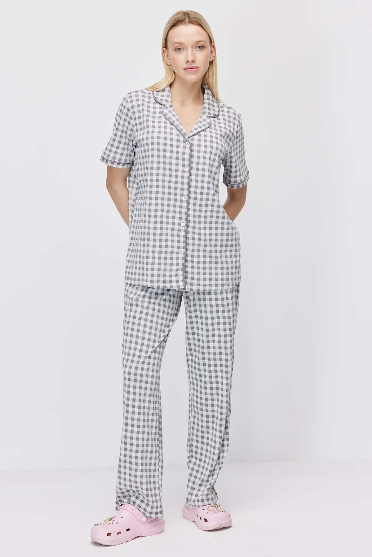 Women's Shirt Collar Plaid Pajama Set