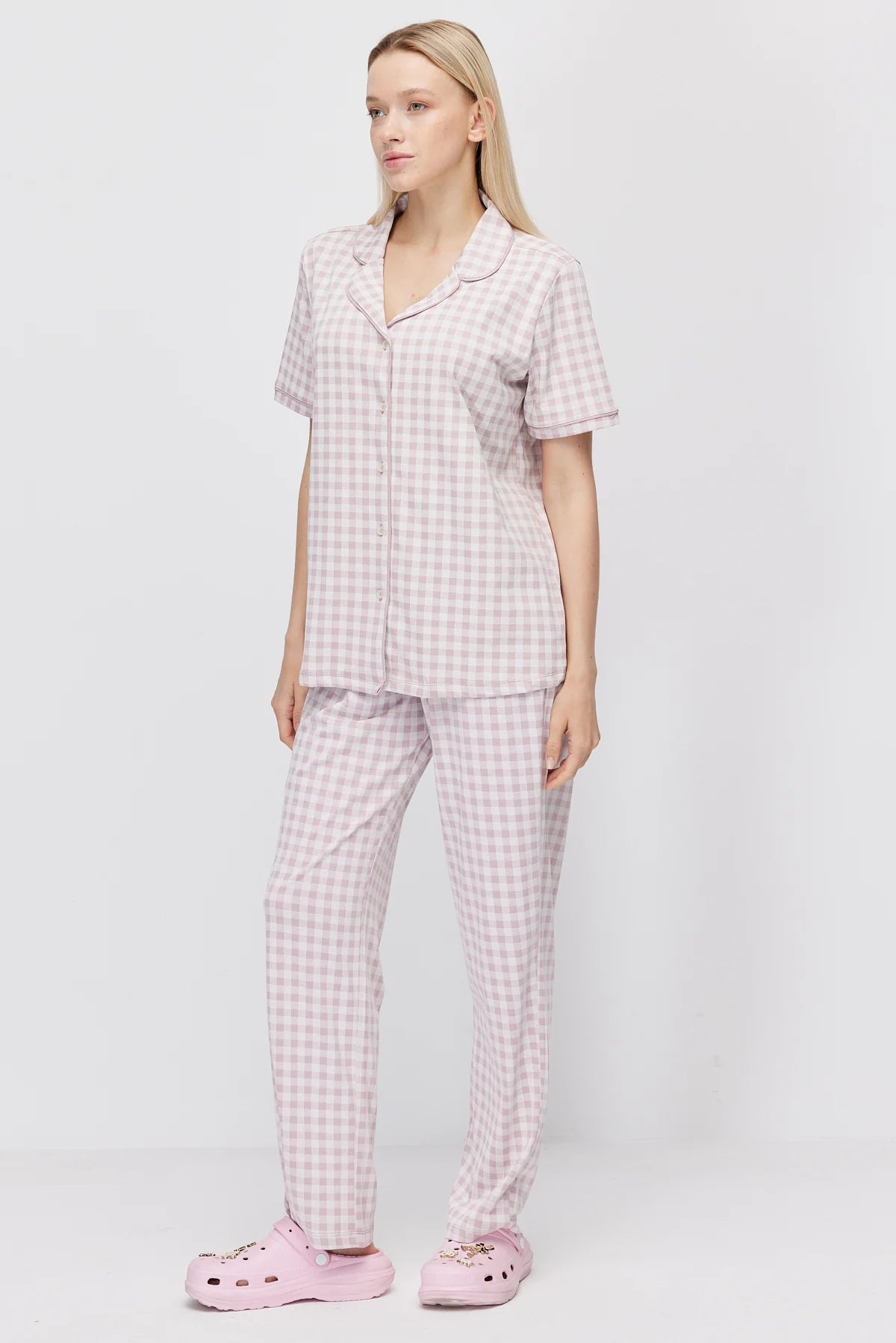 Women's Shirt Collar Plaid Pajama Set
