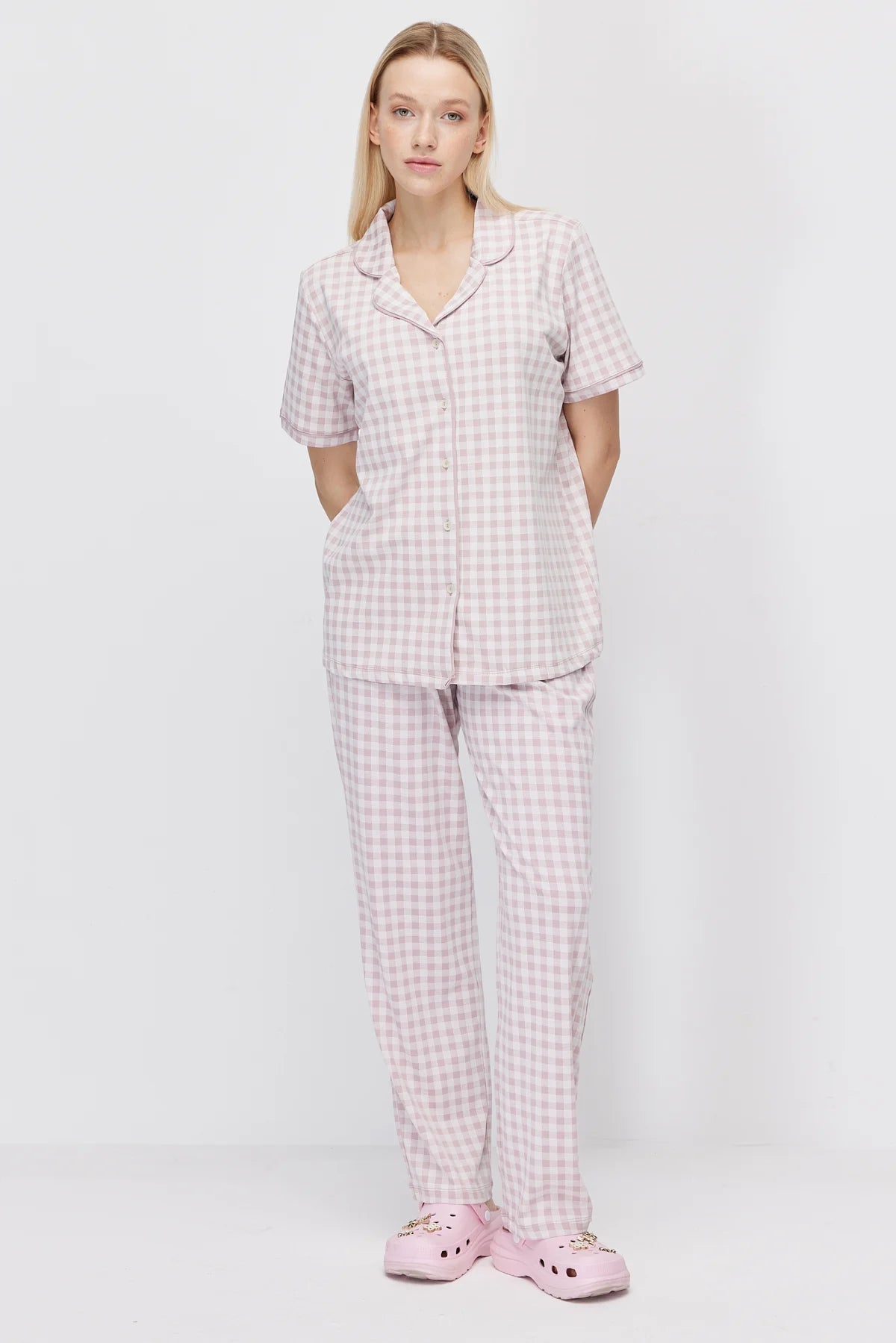 Women's Shirt Collar Plaid Pajama Set
