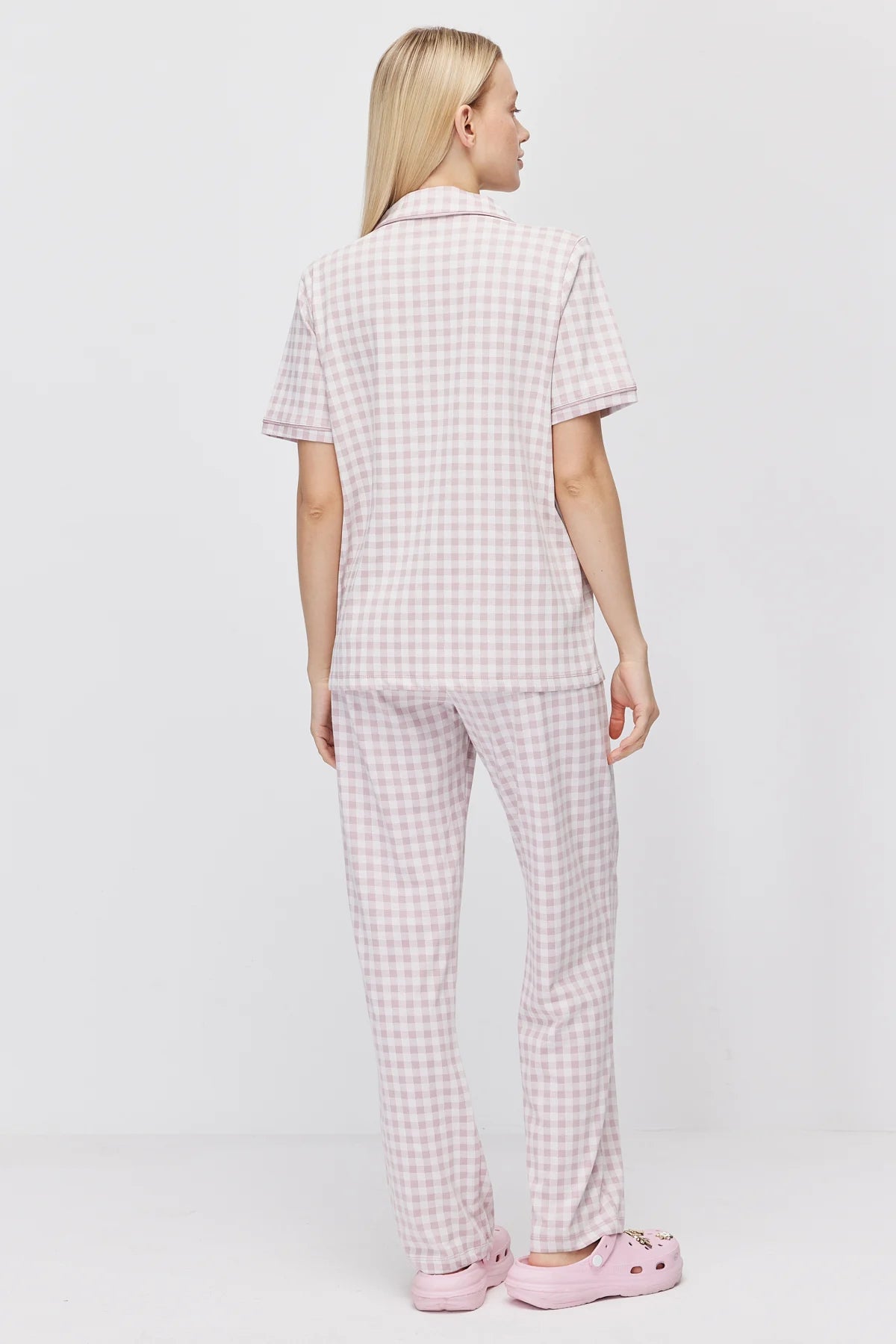 Women's Shirt Collar Plaid Pajama Set