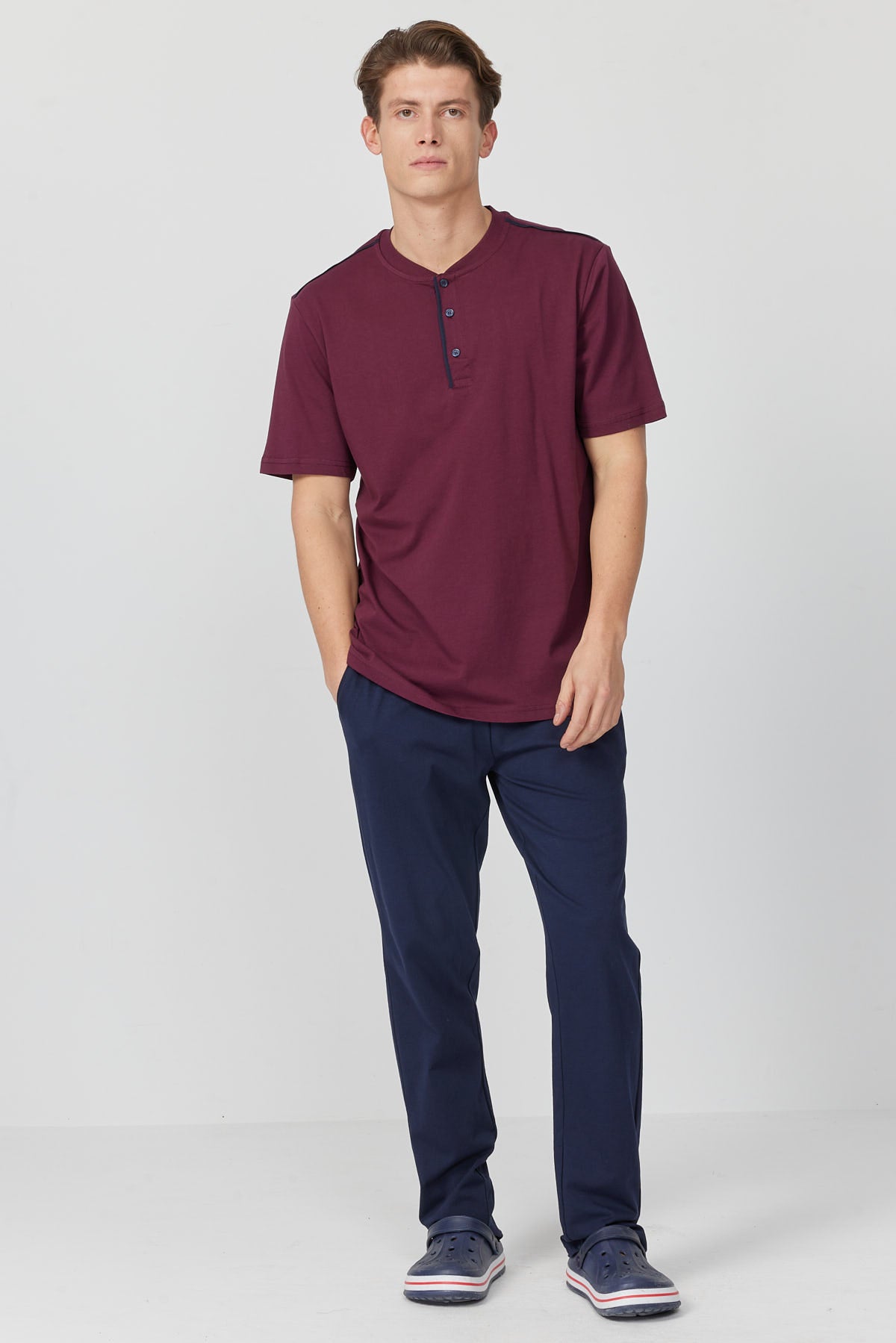 Men's Short-Sleeved Textured Pajama Set