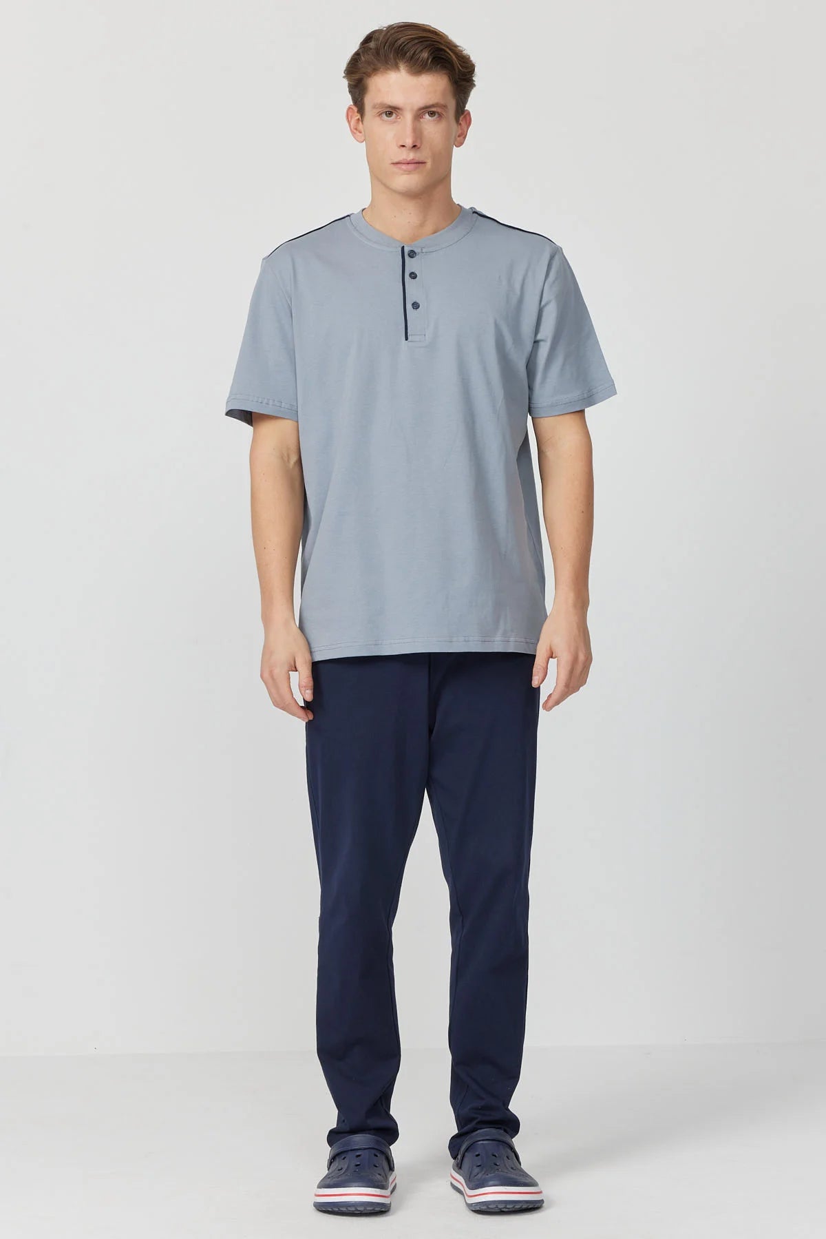 Men's Short-Sleeved Textured Pajama Set