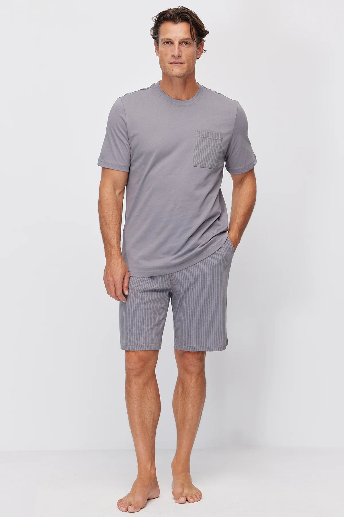 Men's Striped Pocket Cotton Blend Pajama Set
