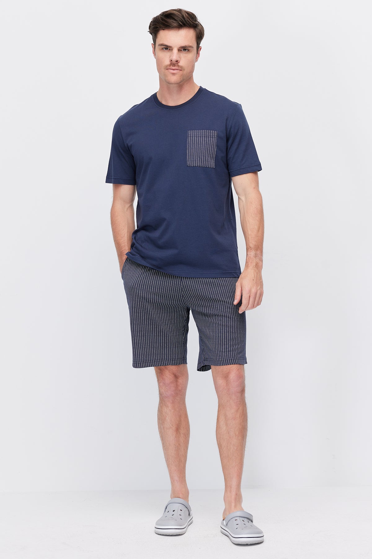 Men's Striped Pocket Cotton Blend Pajama Set