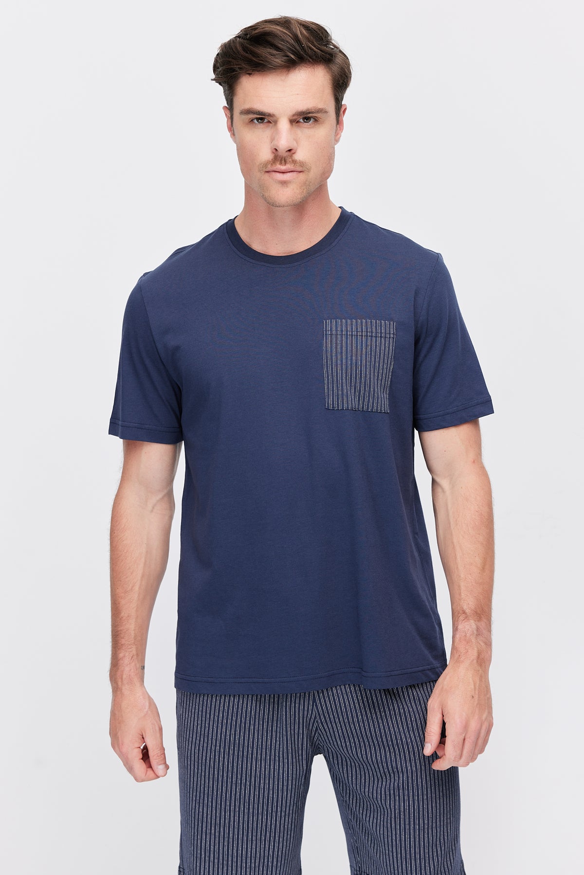 Men's Striped Pocket Cotton Blend Pajama Set