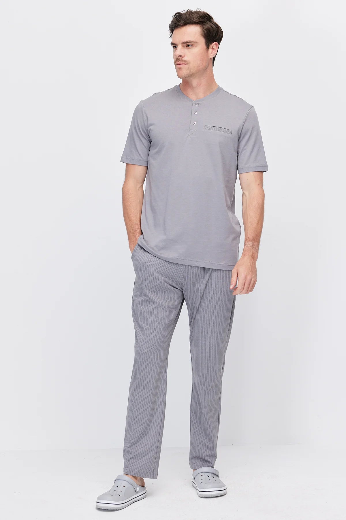 Men's Short-Sleeved Striped Pajama Set