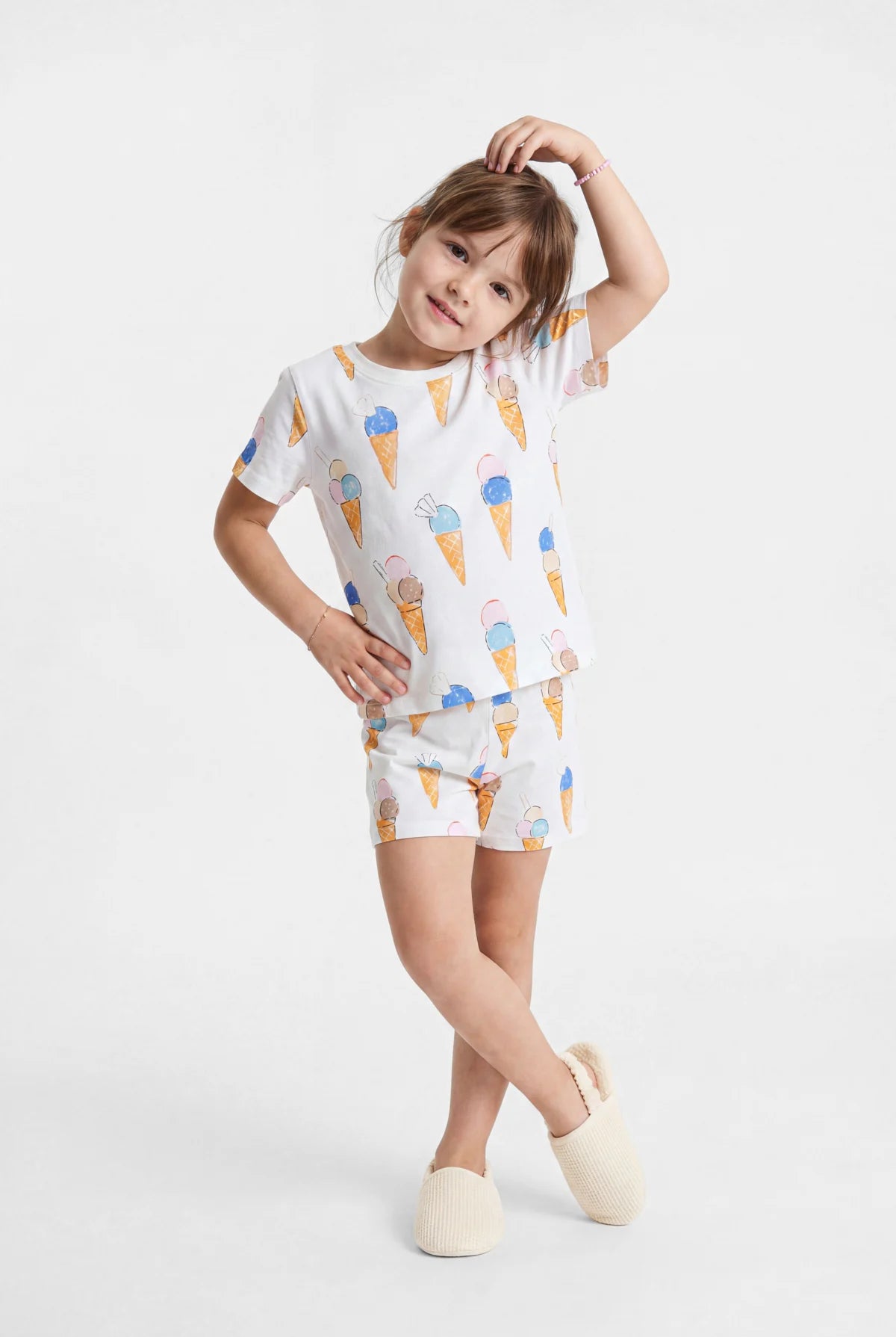 Girls' Printed Short-Sleeved Pajama Set with Shorts