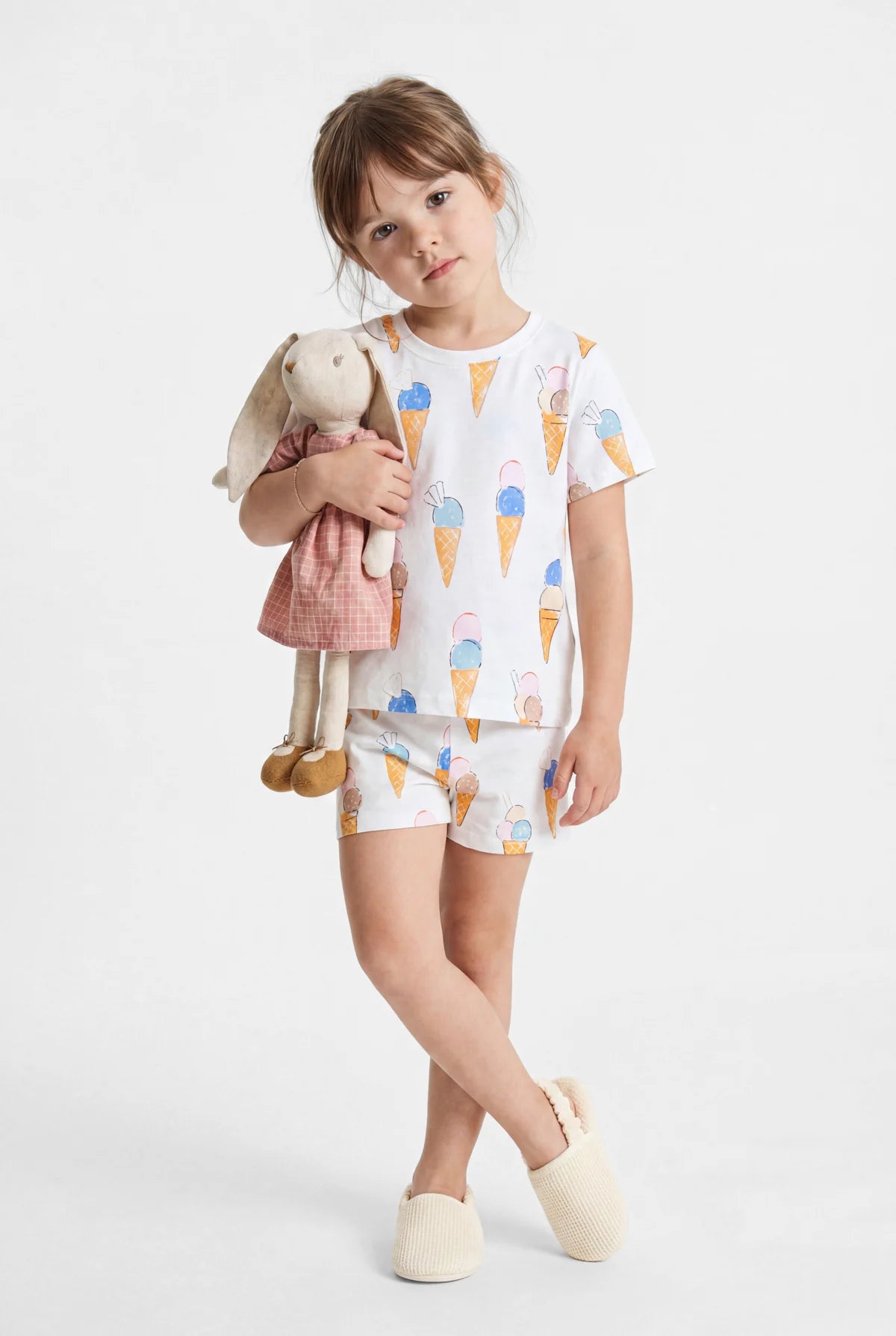 Girls' Printed Short-Sleeved Pajama Set with Shorts