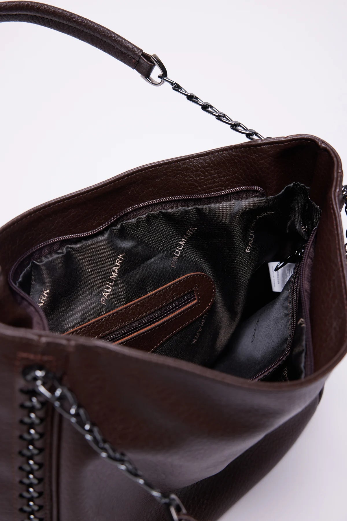 Women's Faux Leather Shoulder Bag with Chain Detail