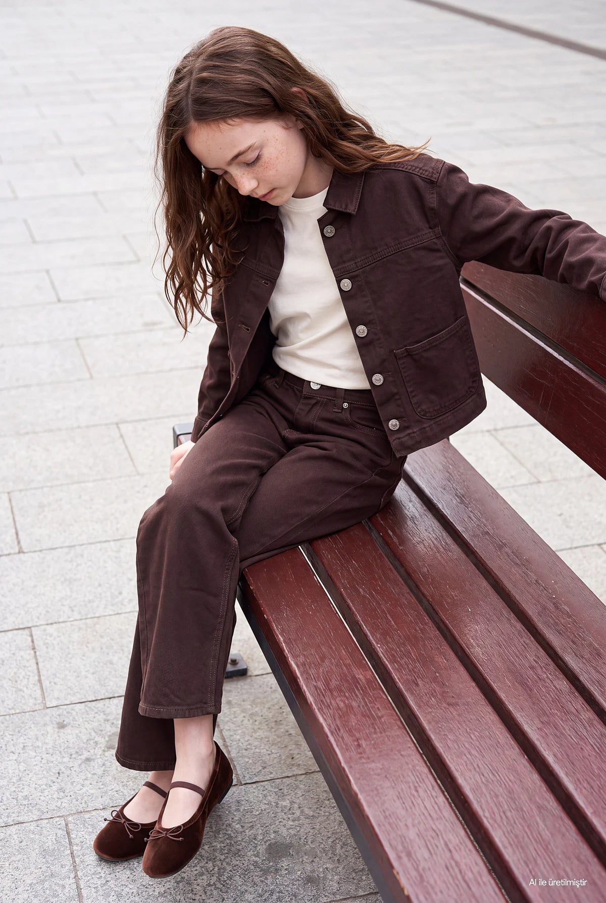 Girls' Double Pocket Buttoned Denim Jacket