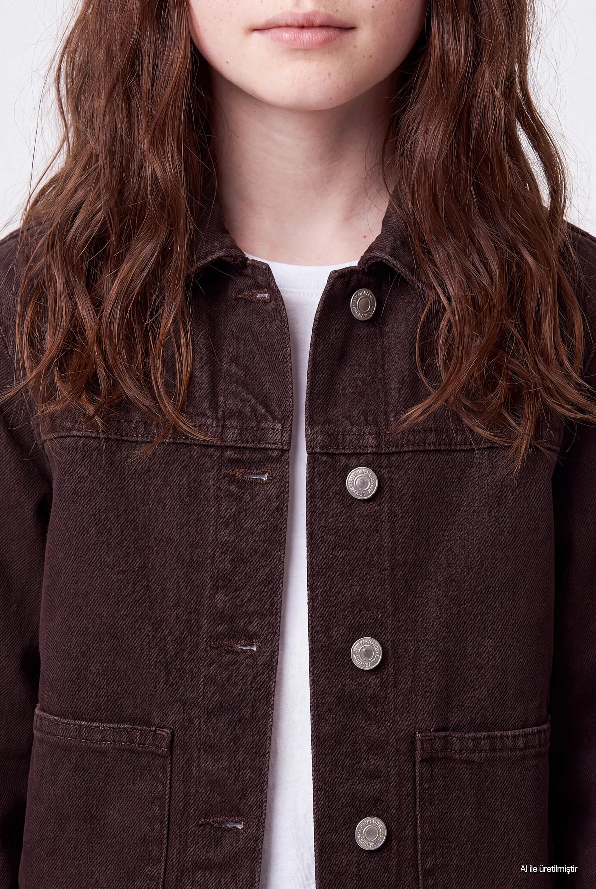 Girls' Double Pocket Buttoned Denim Jacket