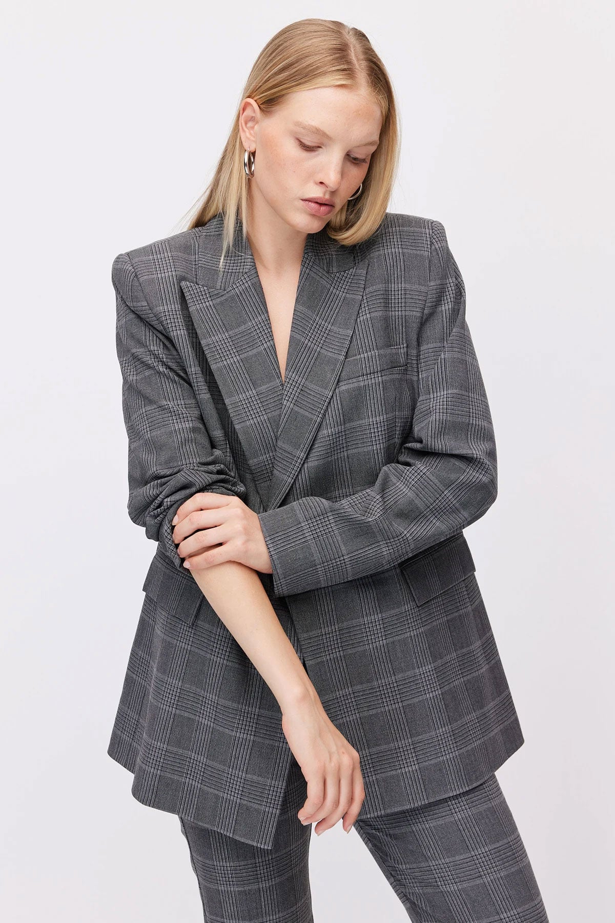 Women's Plaid Button-Down Blazer Jacket
