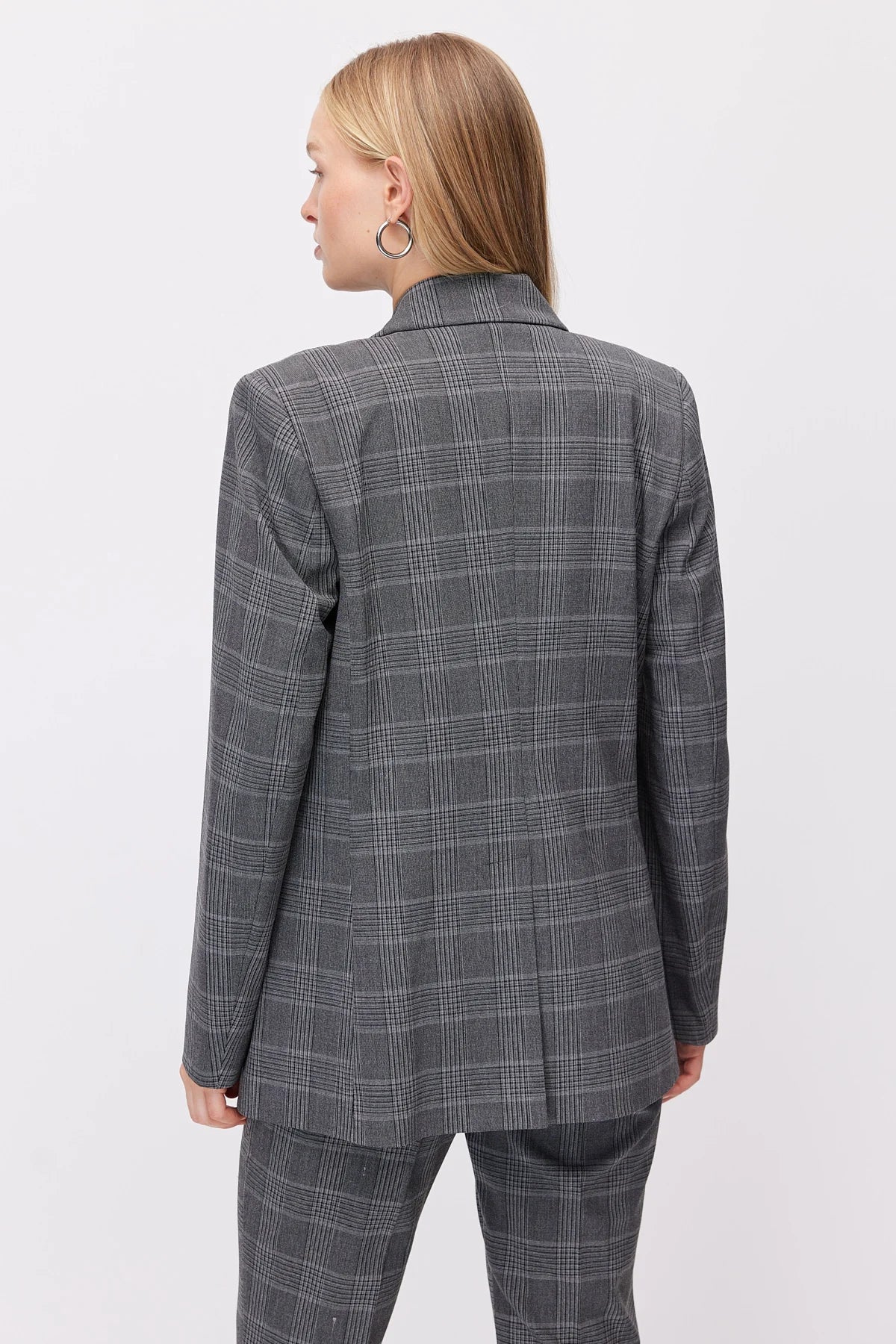 Women's Plaid Button-Down Blazer Jacket