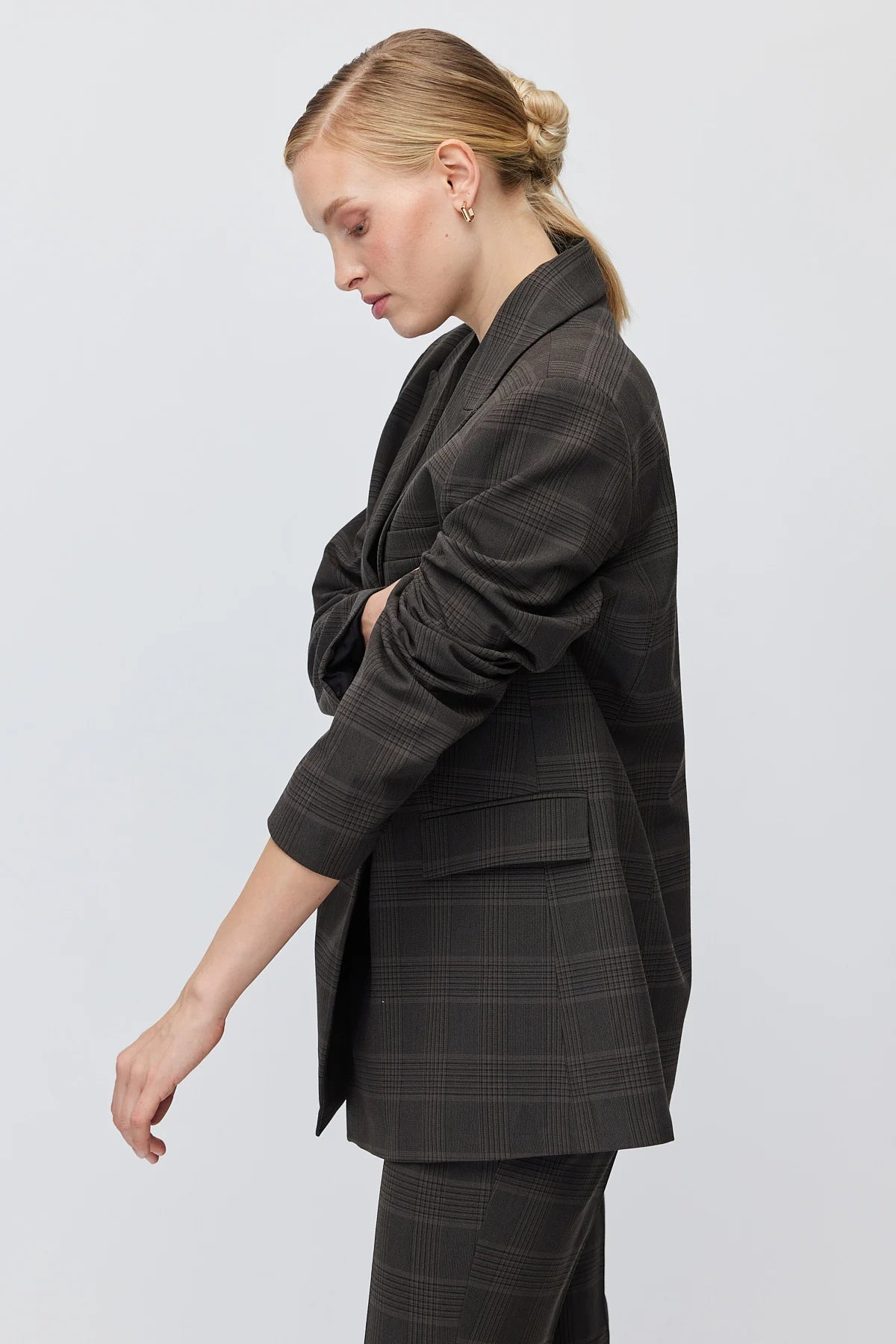 Women's Plaid Button-Down Blazer Jacket