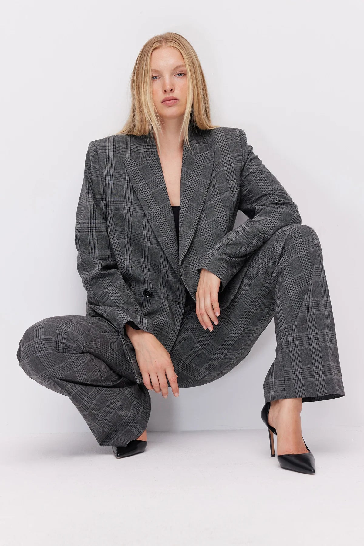 Women's Plaid Button-Down Blazer Jacket