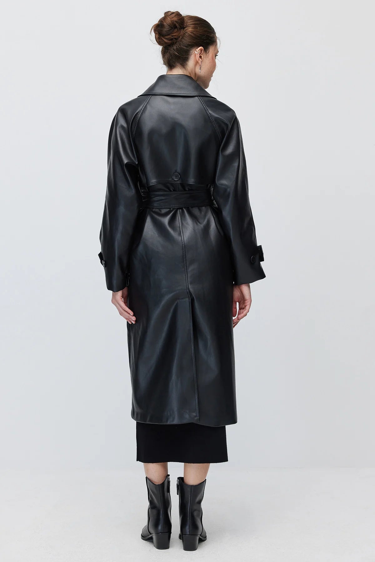 Women's Faux Leather Belted Trench Coat A trench coat