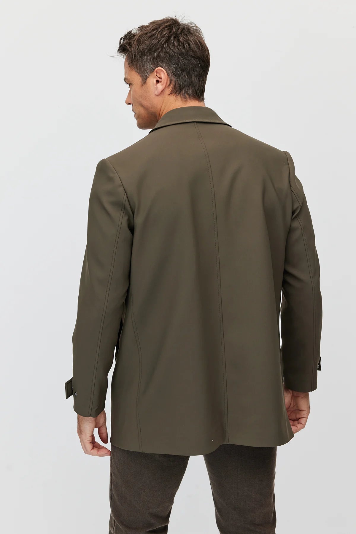 Men's Seasonal Trench Coat with Shirt Collar and Straight Cut
