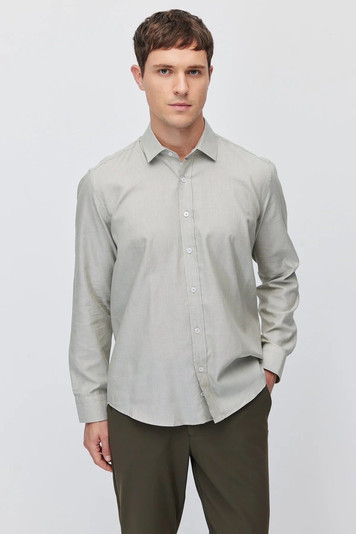 Men's Solid Color Regular Fit Long-Sleeve Shirt