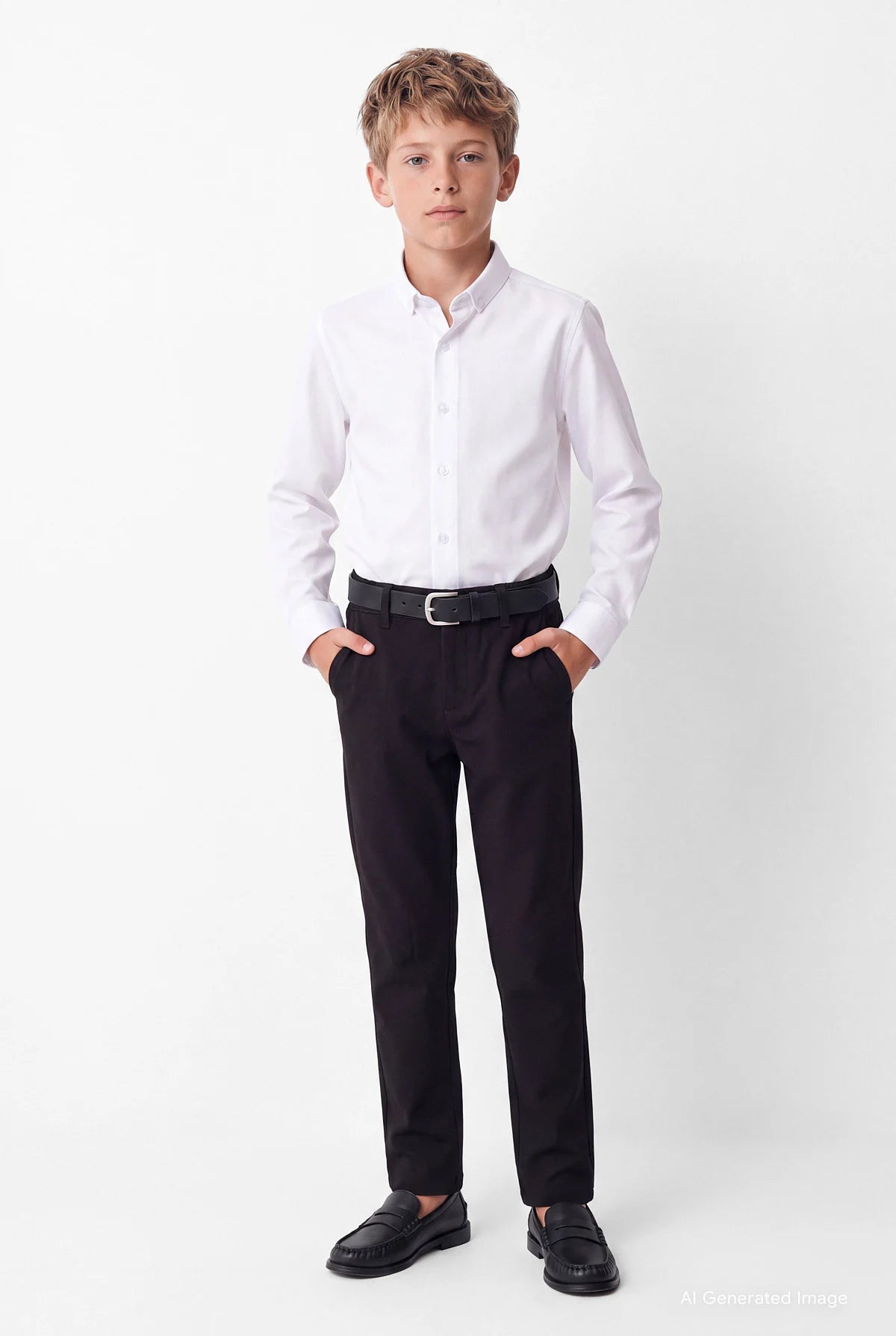 boy's button-down collar long-sleeved t-shirt