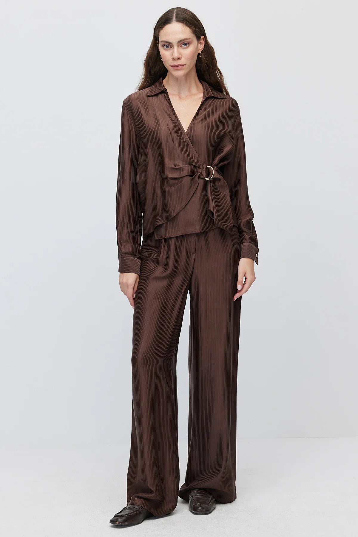 Women's V-Neck shirt with Metal Buckle