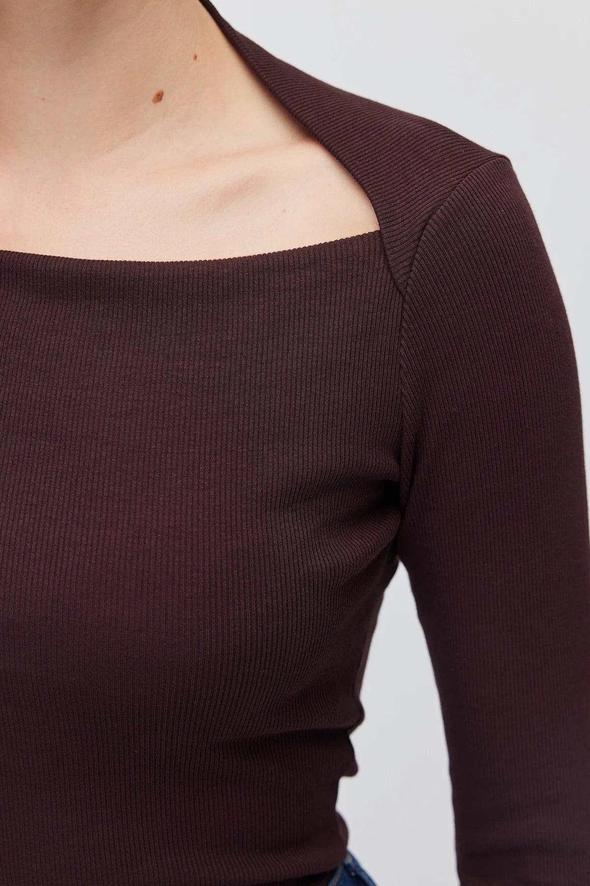 Women's Square Neck Ribbed Long Sleeve Blouse