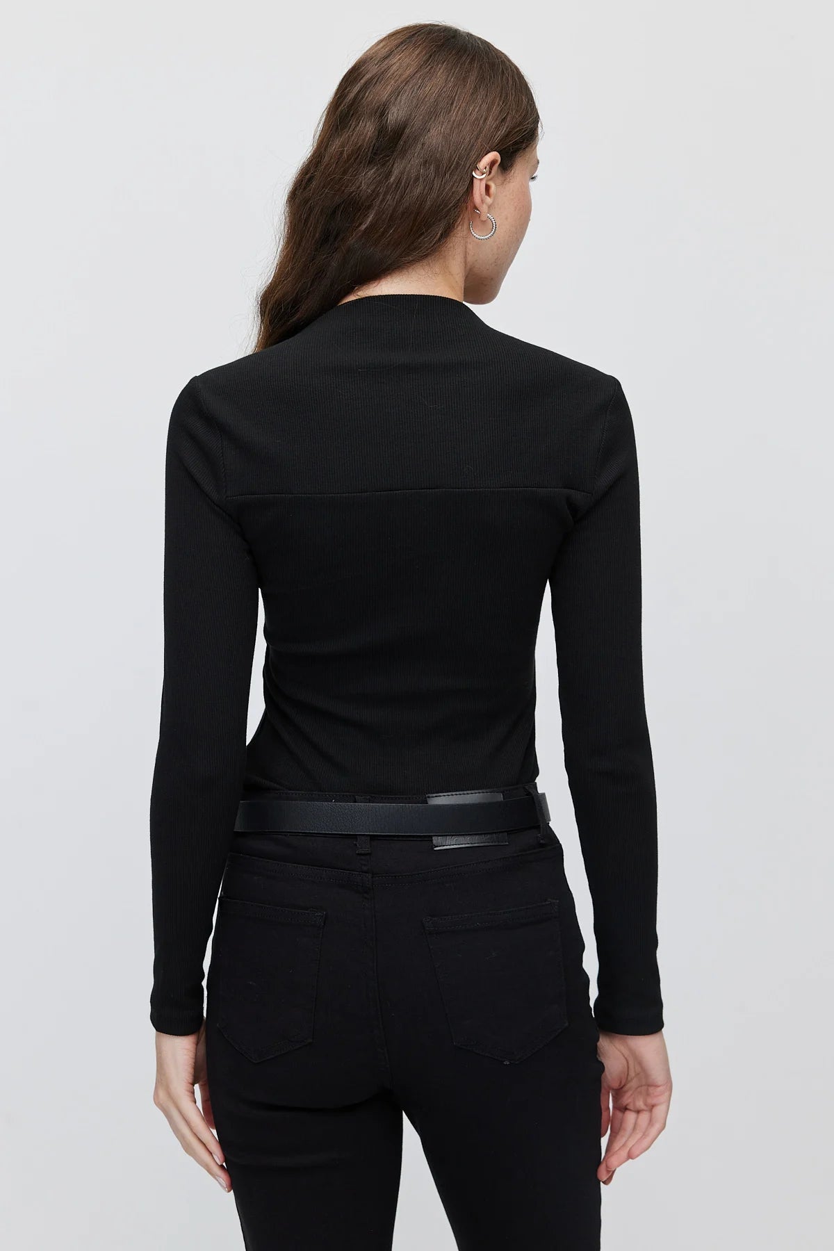 Women's Square Neck Ribbed Long Sleeve Blouse