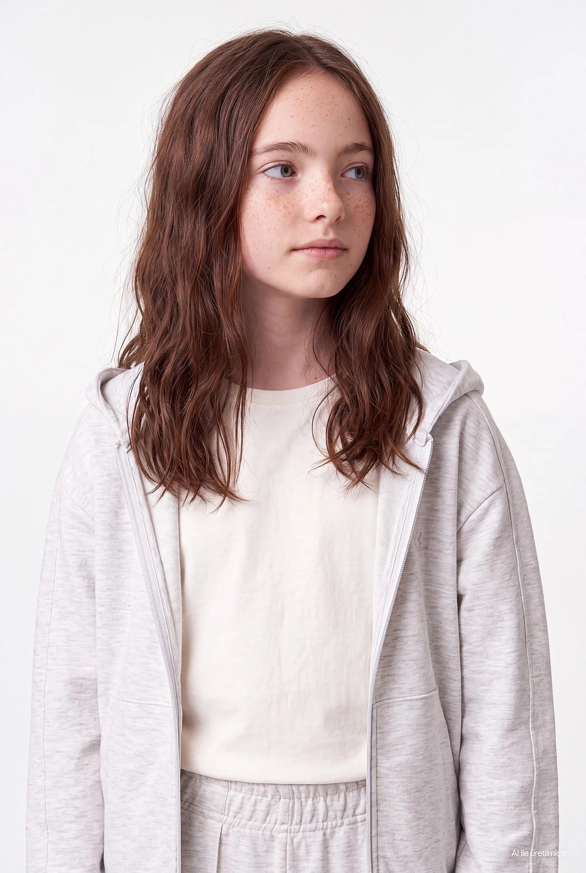 Kız Çocuk Kanguru Cepli ve Fermuarlı Kapüşonlu Sweatshirt