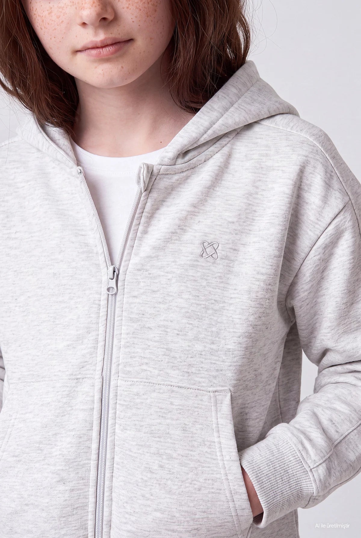 Kız Çocuk Kanguru Cepli ve Fermuarlı Kapüşonlu Sweatshirt